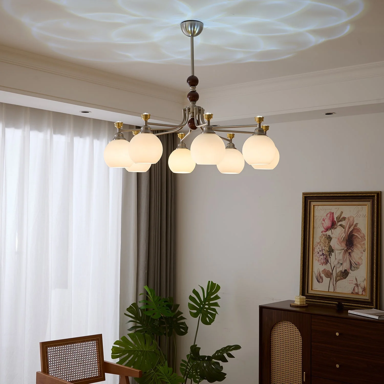 Eursoria Traditional Art Orb Wood Glass Chandelier - Image 3