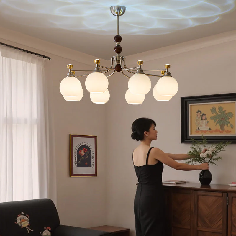 Eursoria Traditional Art Orb Wood Glass Chandelier - Image 32
