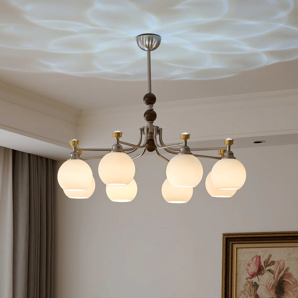 Eursoria Traditional Art Orb Wood Glass Chandelier - Image 4