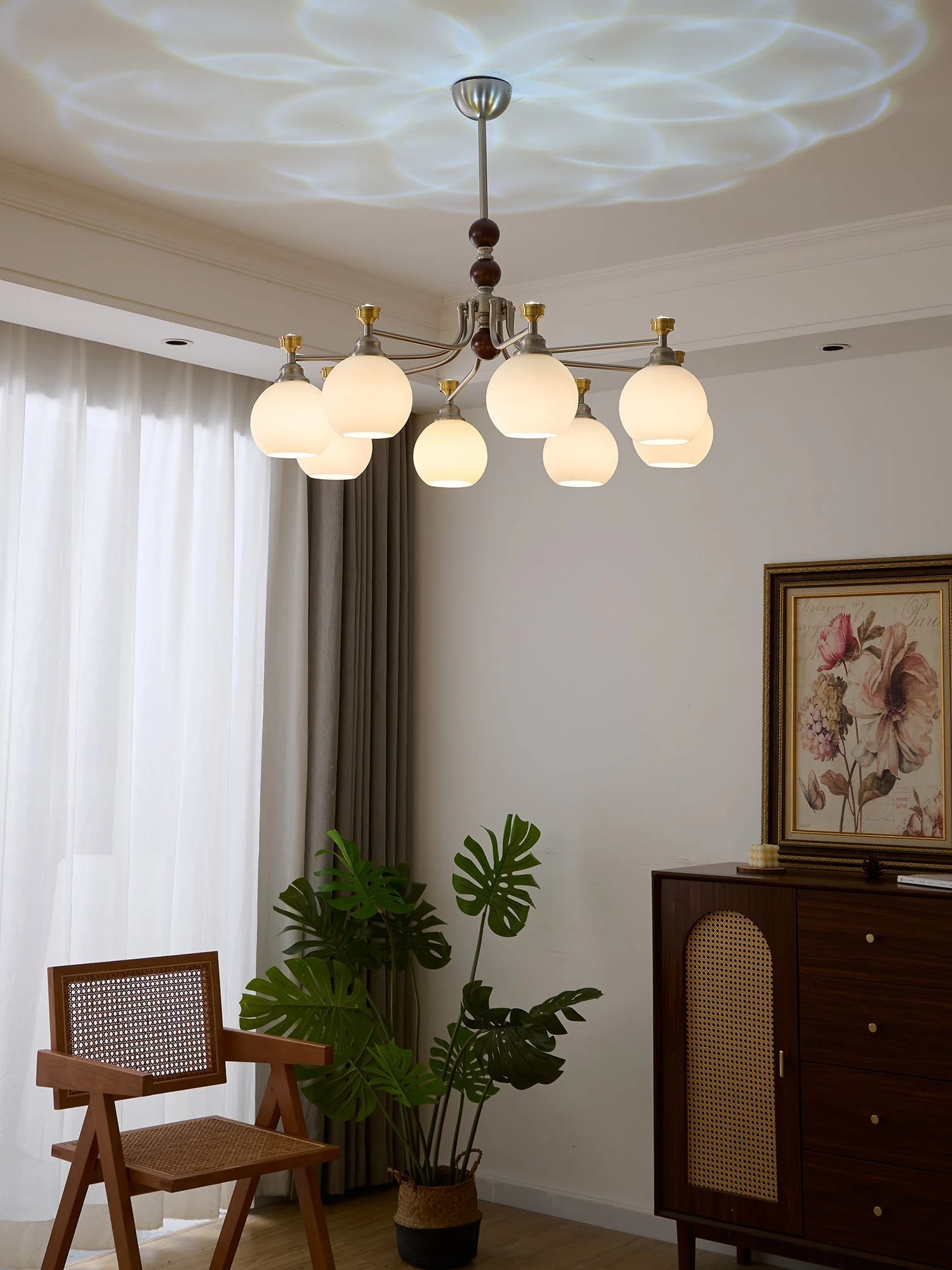 Eursoria Traditional Art Orb Wood Glass Chandelier - Image 47