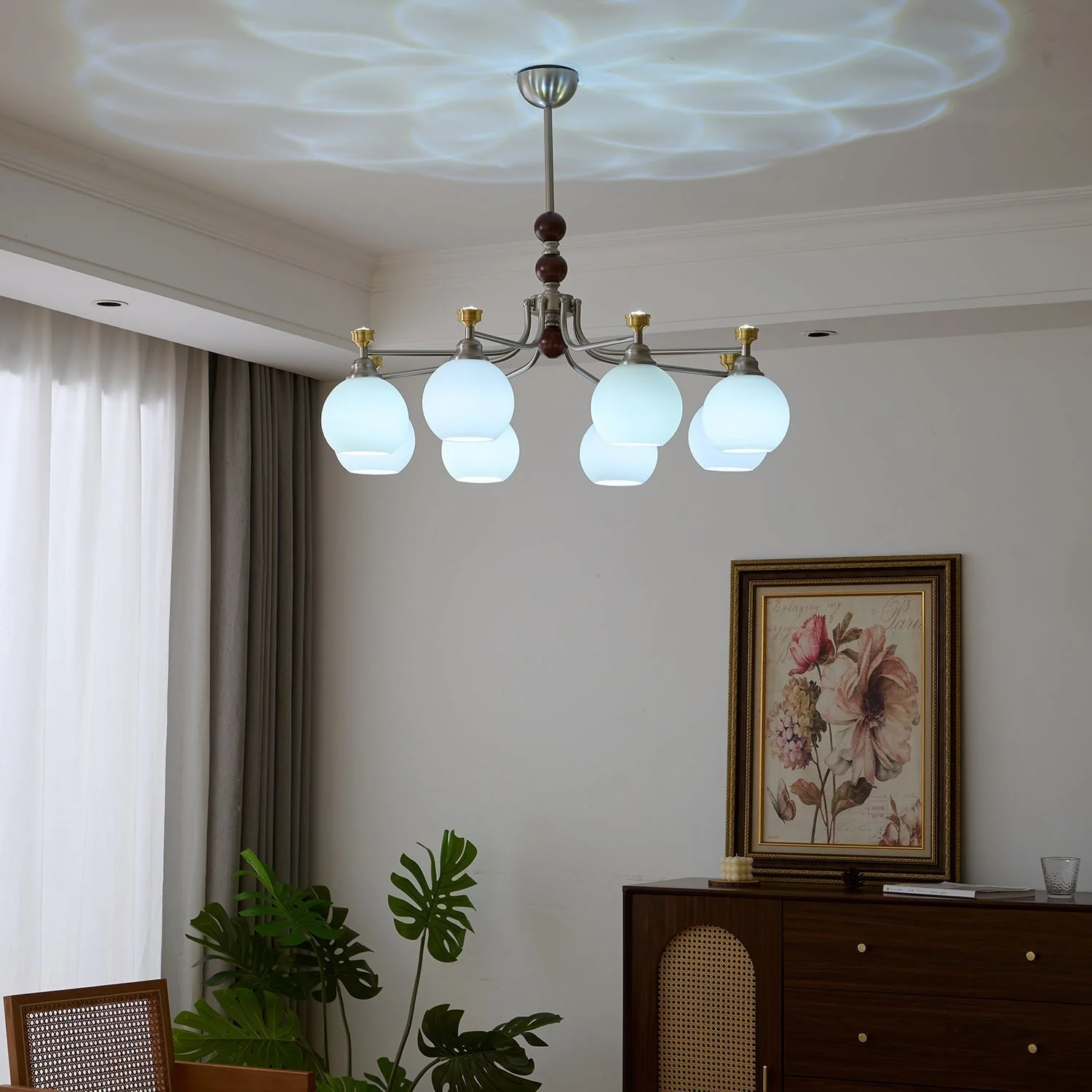 Eursoria Traditional Art Orb Wood Glass Chandelier - Image 5