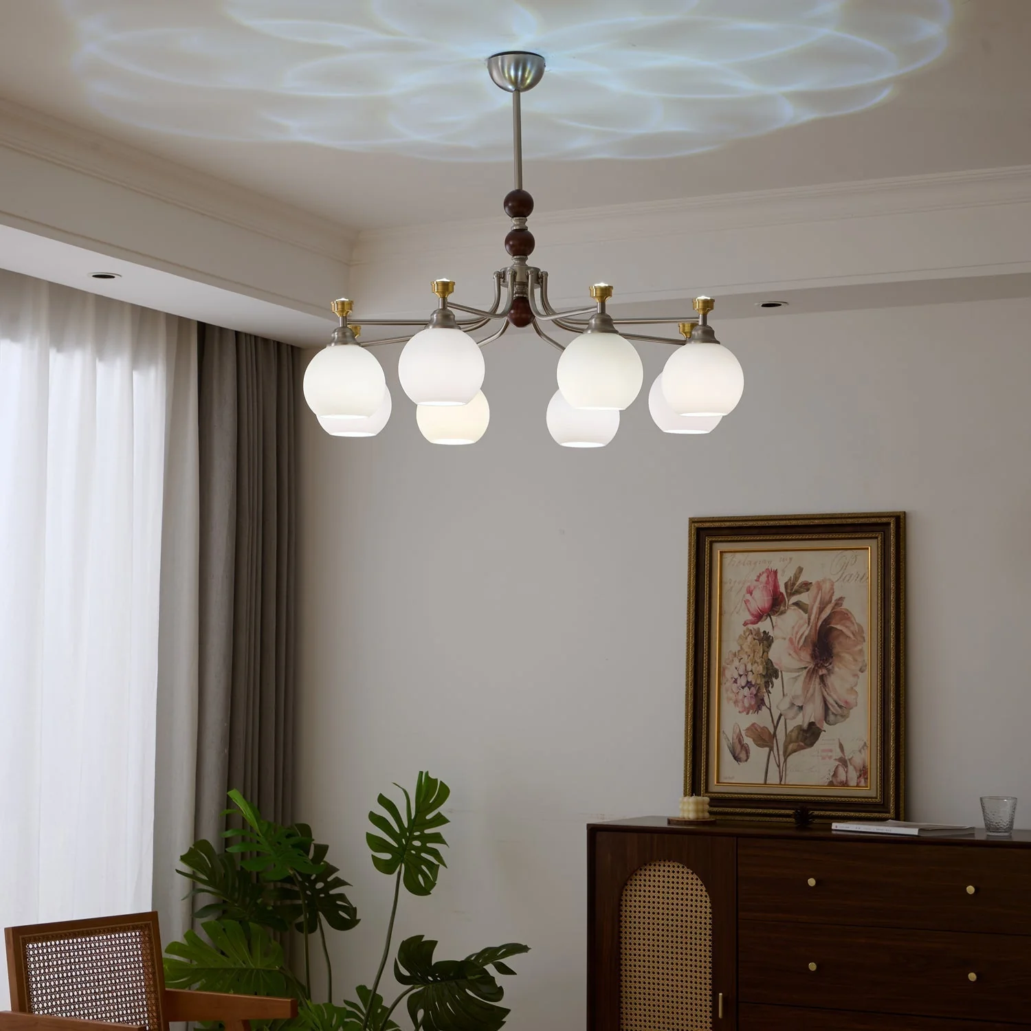 Eursoria Traditional Art Orb Wood Glass Chandelier - Image 6