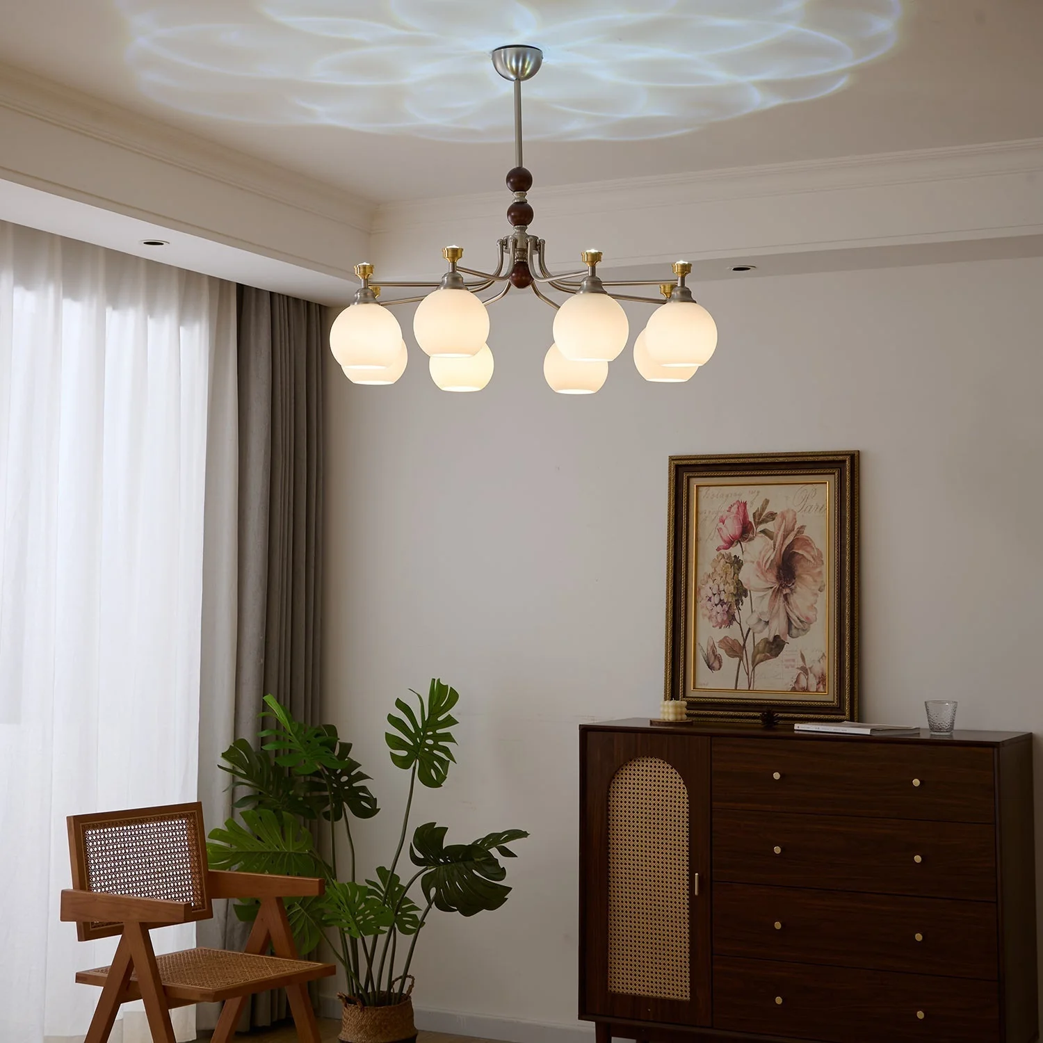 Eursoria Traditional Art Orb Wood Glass Chandelier - Image 7