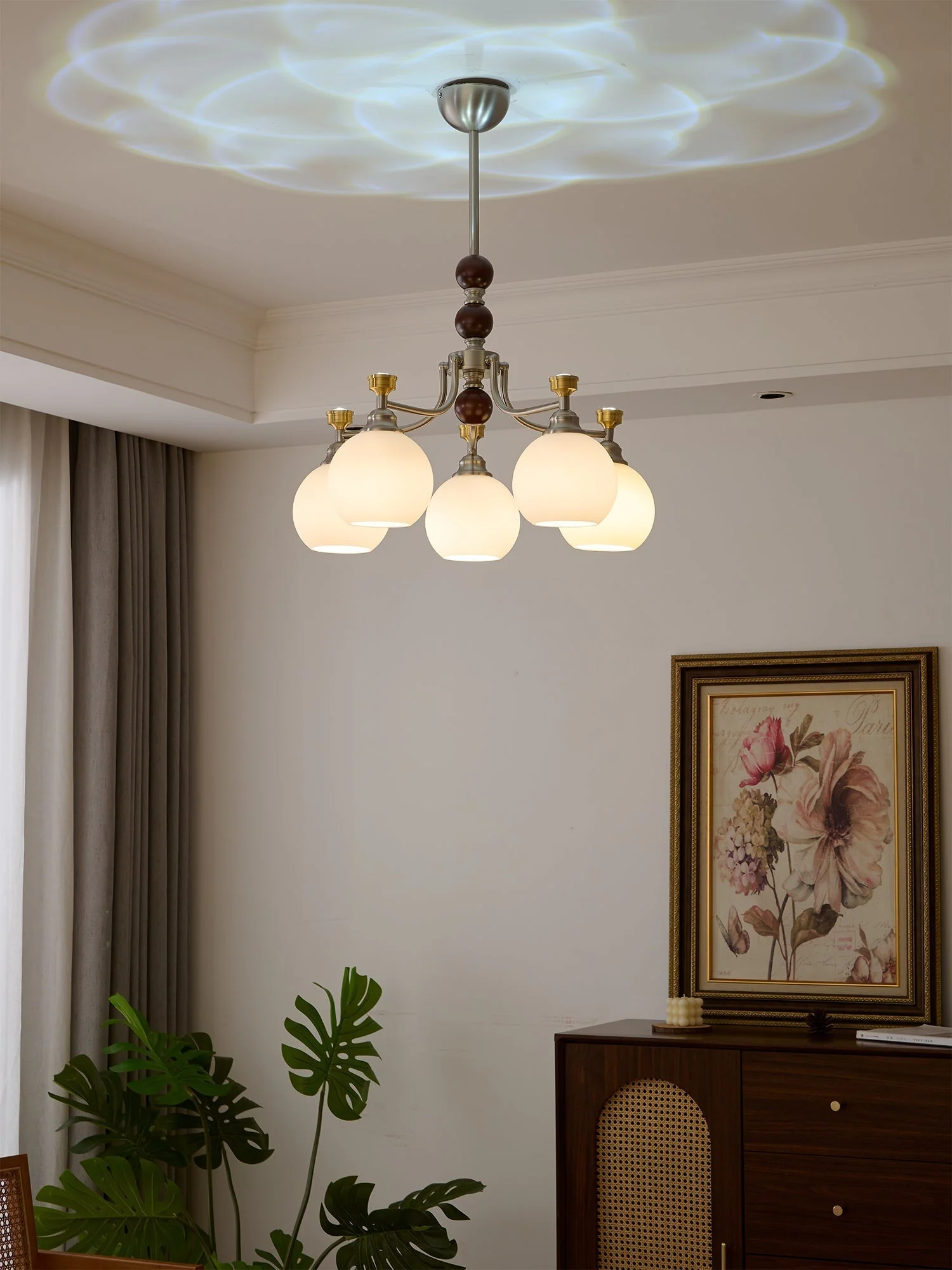 Eursoria Traditional Art Orb Wood Glass Chandelier - Image 8