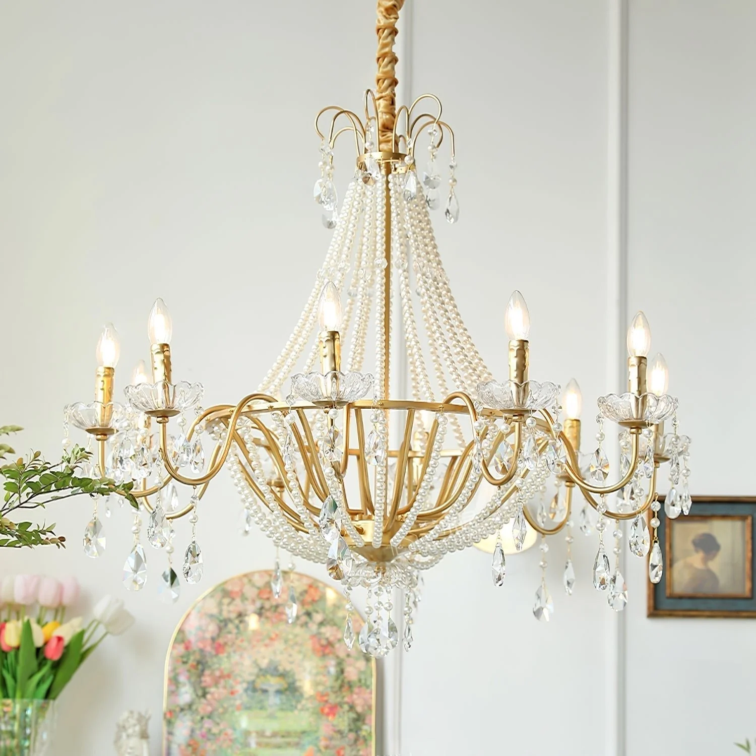 Eurvaros Vintage Crystal Brass Chandelier - Image 10
