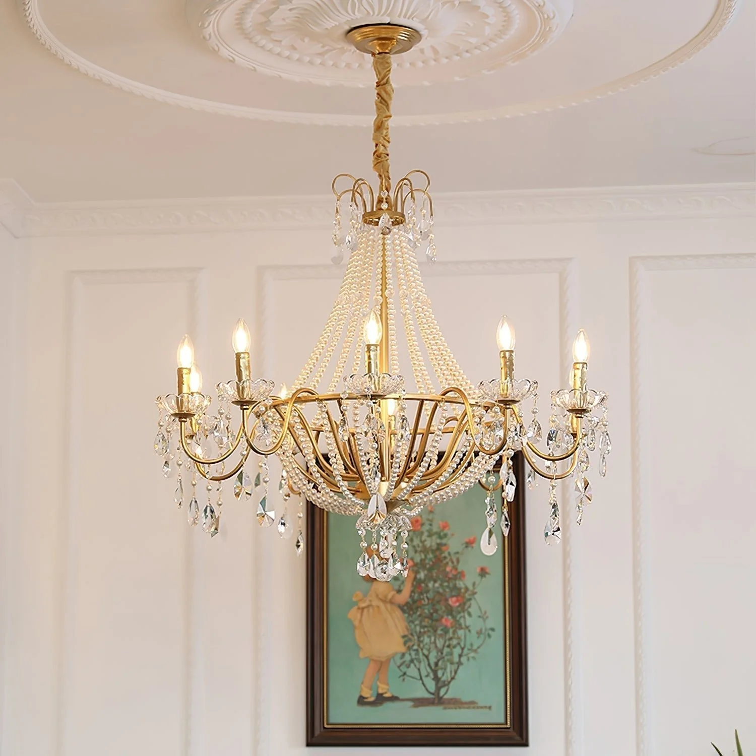 Eurvaros Vintage Crystal Brass Chandelier - Image 12