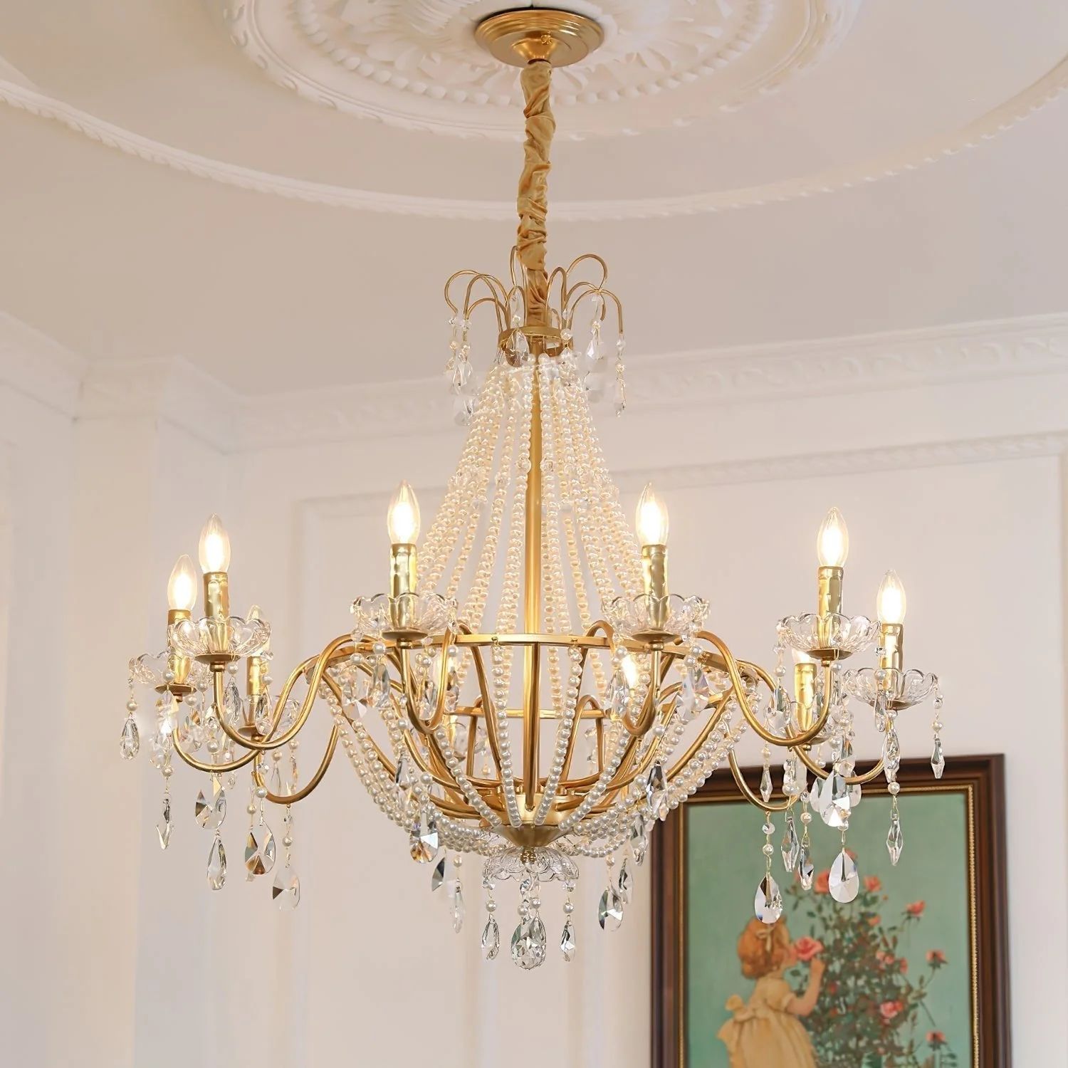 Eurvaros Vintage Crystal Brass Chandelier - Image 13
