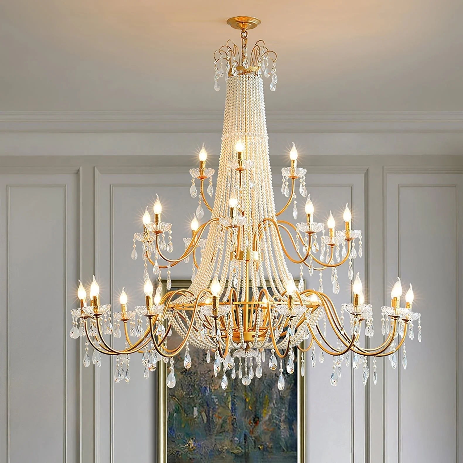 Eurvaros Vintage Crystal Brass Chandelier - Image 15