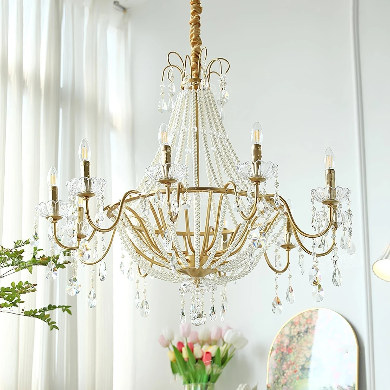 Eurvaros Vintage Crystal Brass Chandelier - Image 17