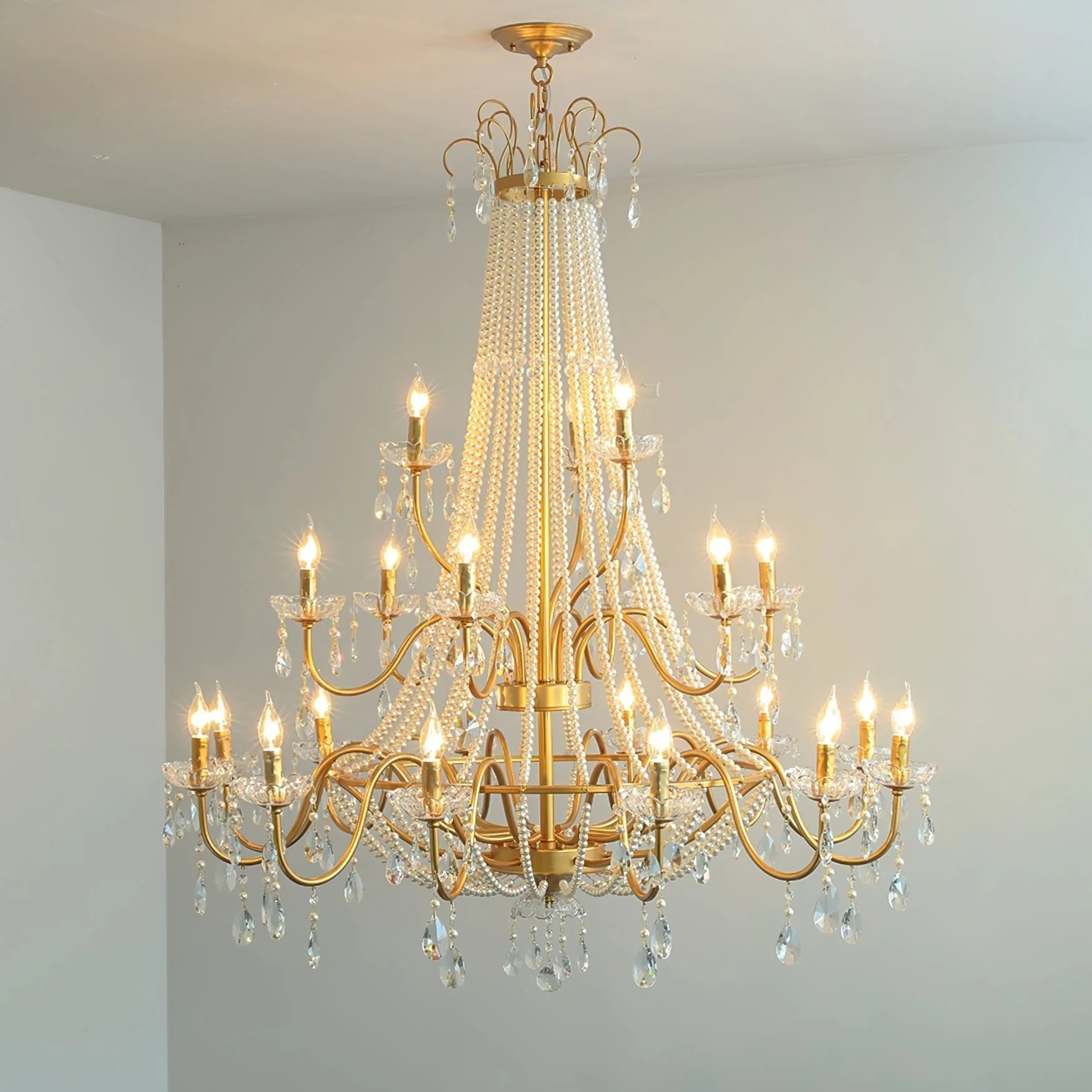 Eurvaros Vintage Crystal Brass Chandelier - Image 18