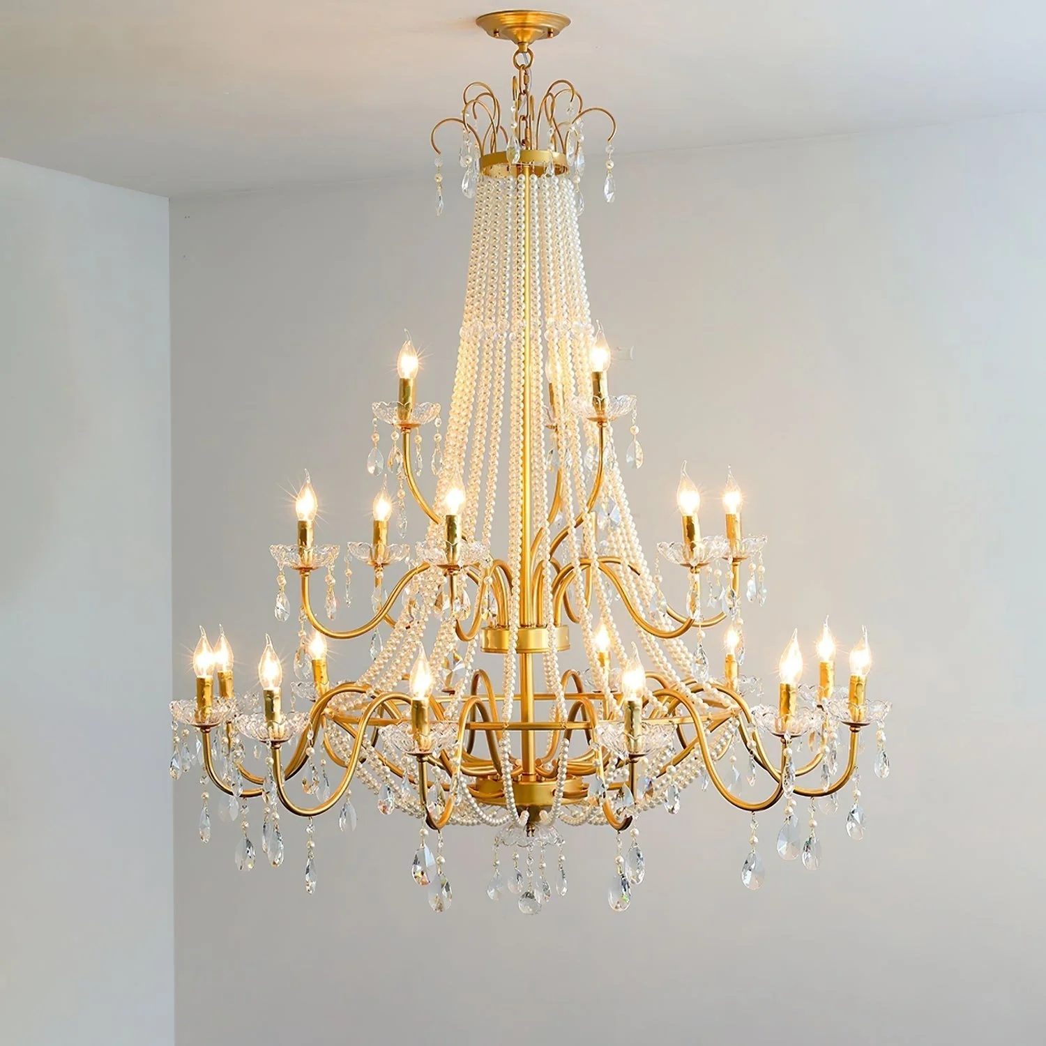 Eurvaros Vintage Crystal Brass Chandelier - Image 19