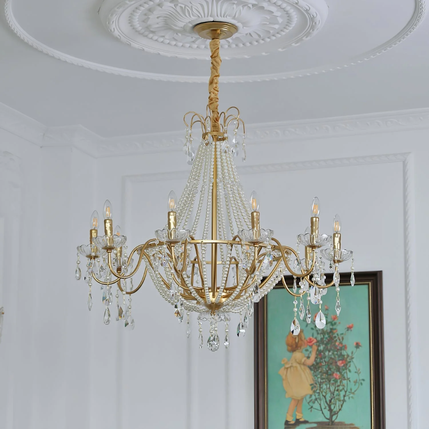 Eurvaros Vintage Crystal Brass Chandelier - Image 22