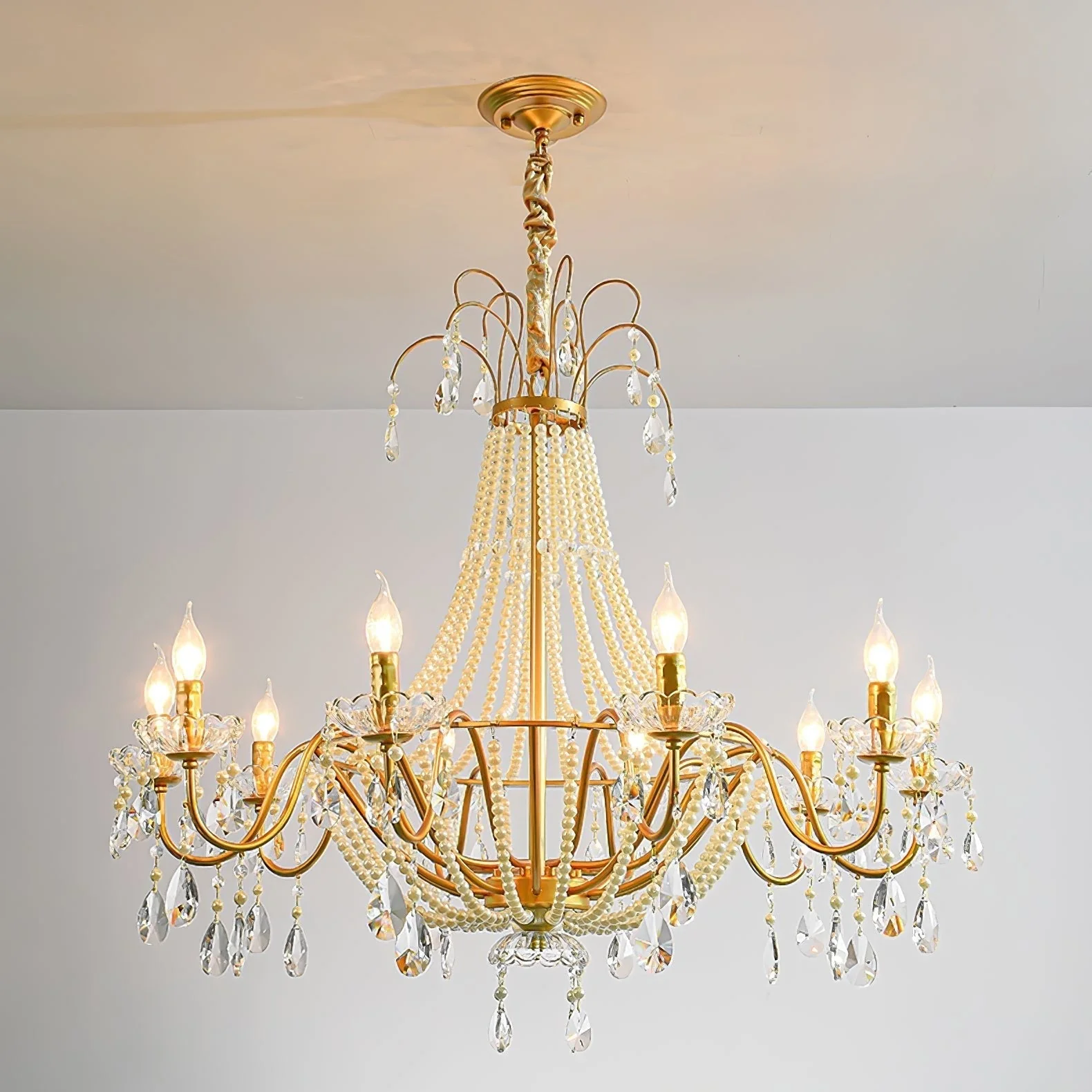 Eurvaros Vintage Crystal Brass Chandelier - Image 23