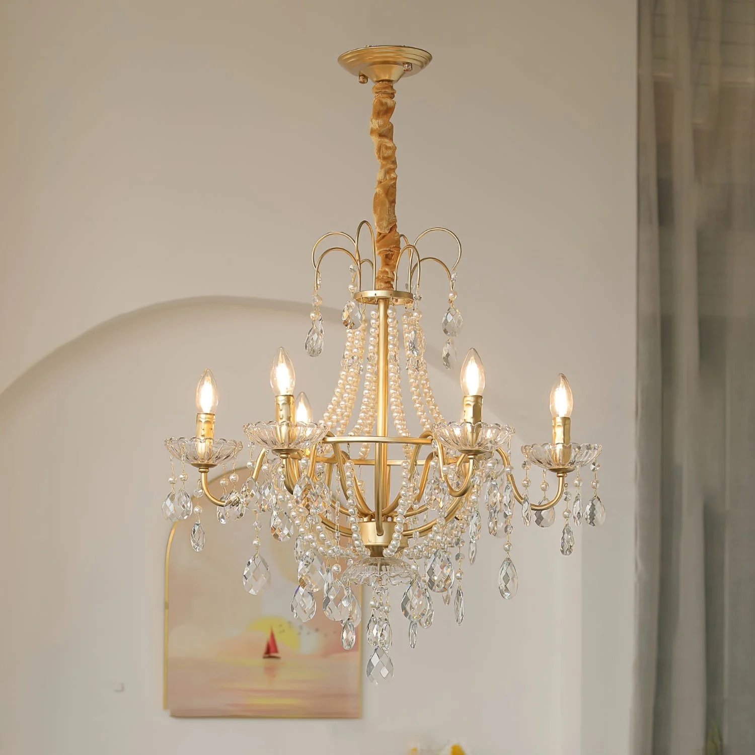 Eurvaros Vintage Crystal Brass Chandelier - Image 26