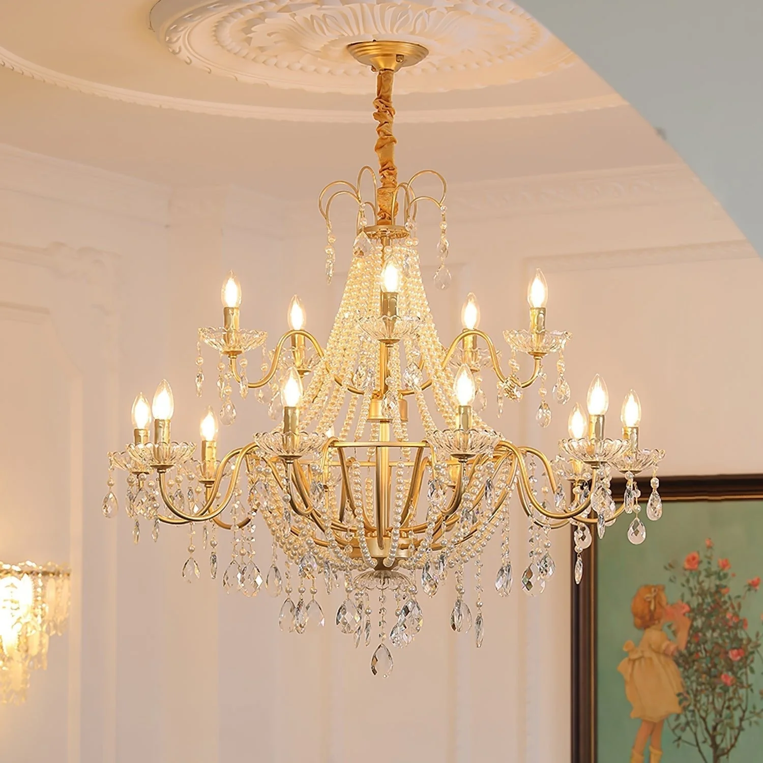 Eurvaros Vintage Crystal Brass Chandelier - Image 28