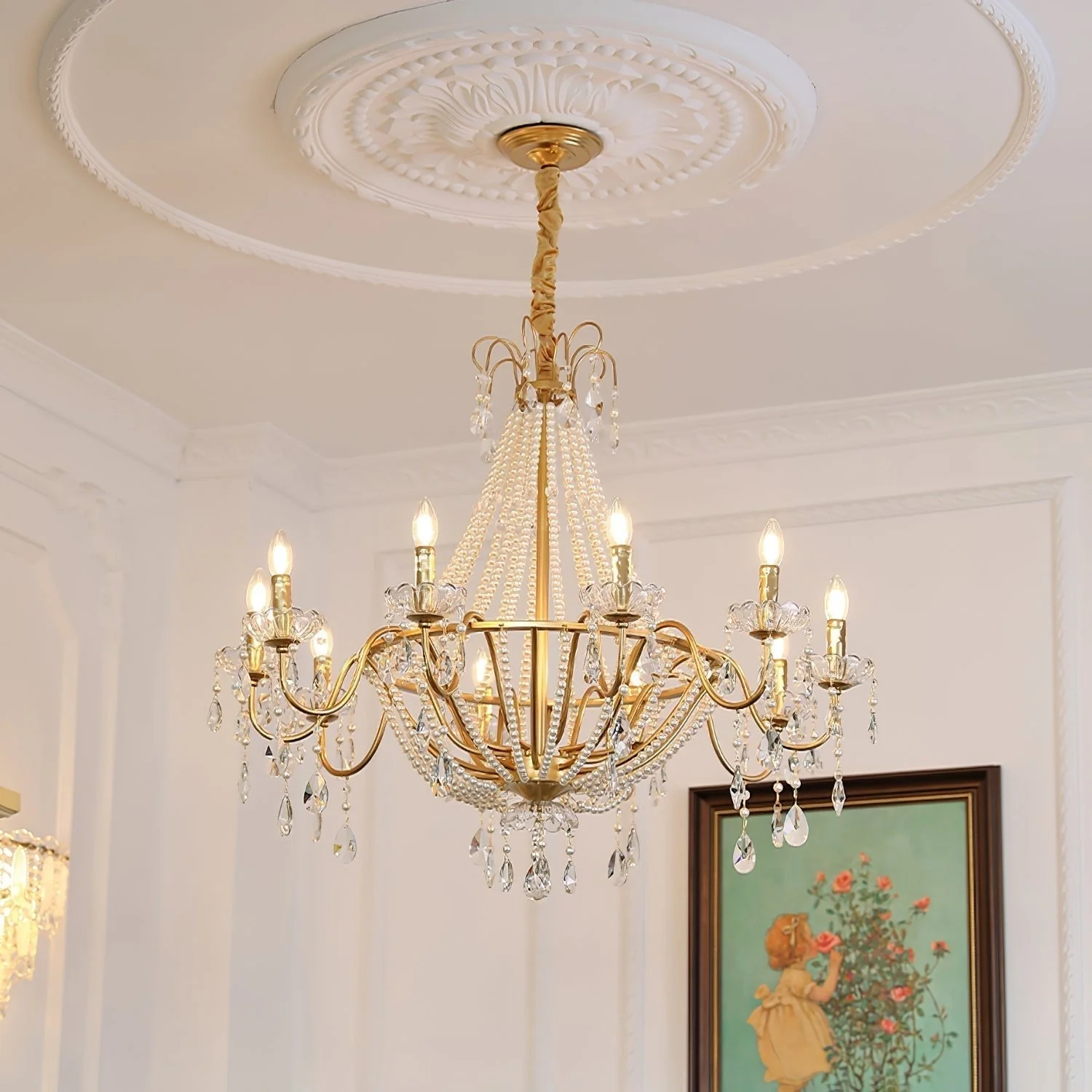 Eurvaros Vintage Crystal Brass Chandelier - Image 29