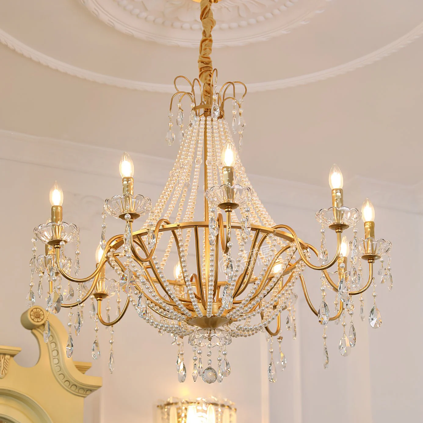 Eurvaros Vintage Crystal Brass Chandelier - Image 31