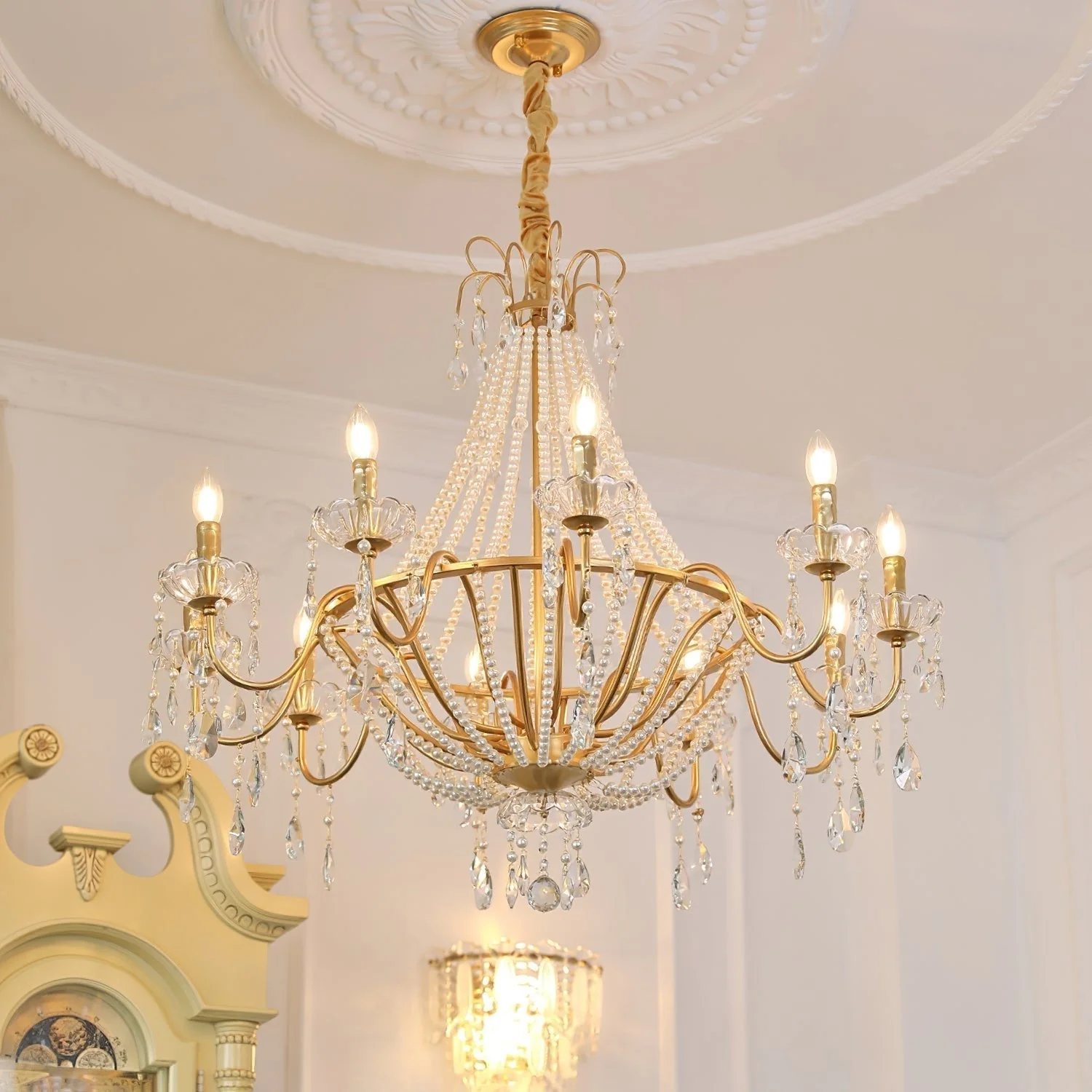 Eurvaros Vintage Crystal Brass Chandelier - Image 34