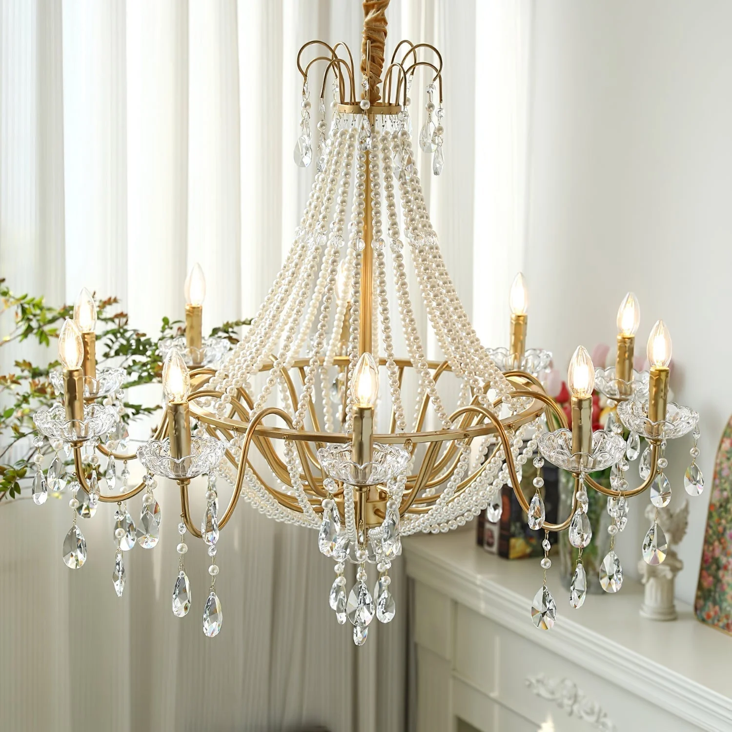 Eurvaros Vintage Crystal Brass Chandelier - Image 37