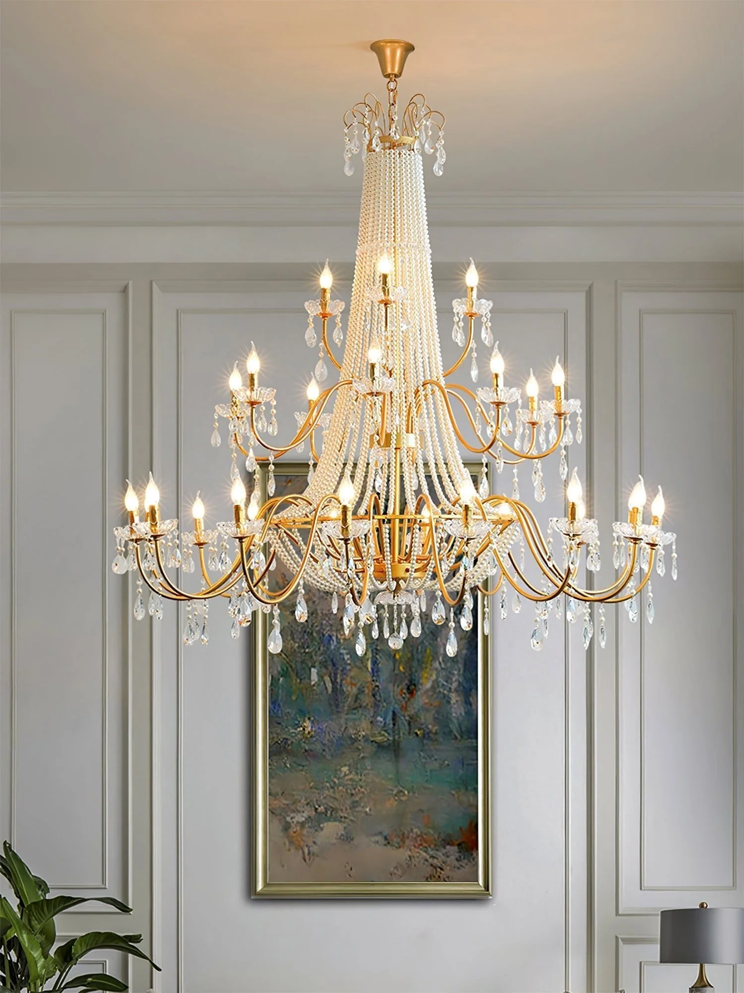 Eurvaros Vintage Crystal Brass Chandelier - Image 38