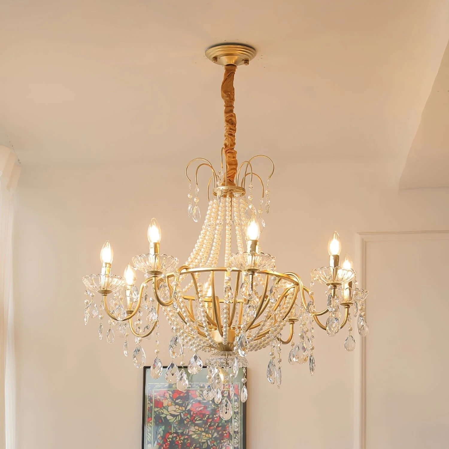 Eurvaros Vintage Crystal Brass Chandelier - Image 4