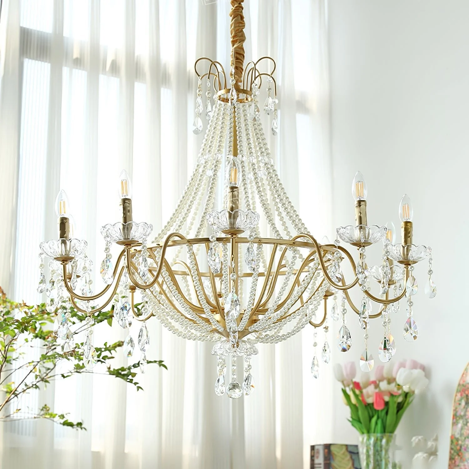 Eurvaros Vintage Crystal Brass Chandelier - Image 40