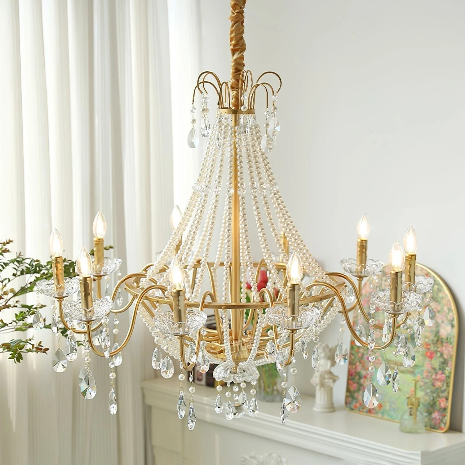 Eurvaros Vintage Crystal Brass Chandelier - Image 5