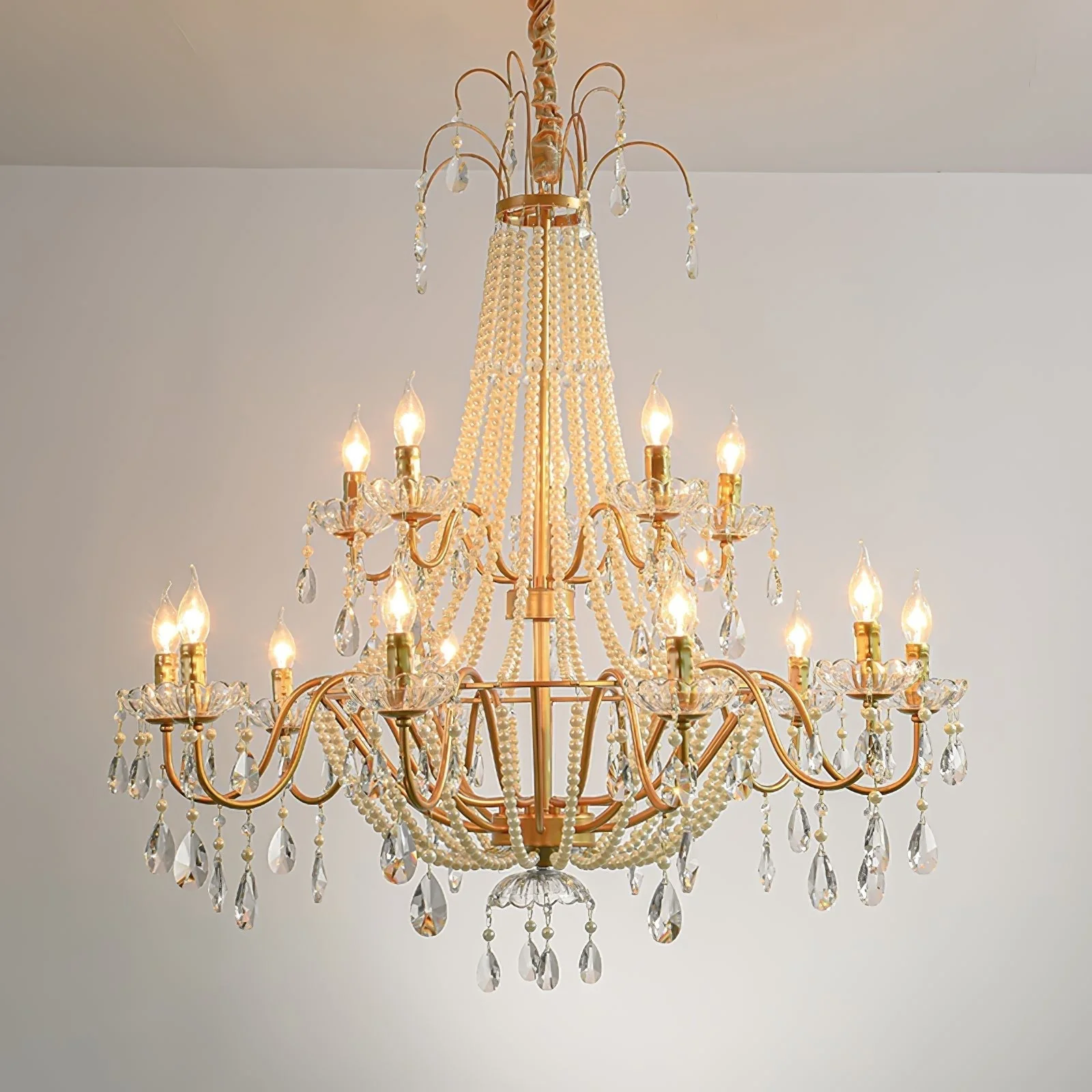 Eurvaros Vintage Crystal Brass Chandelier - Image 7