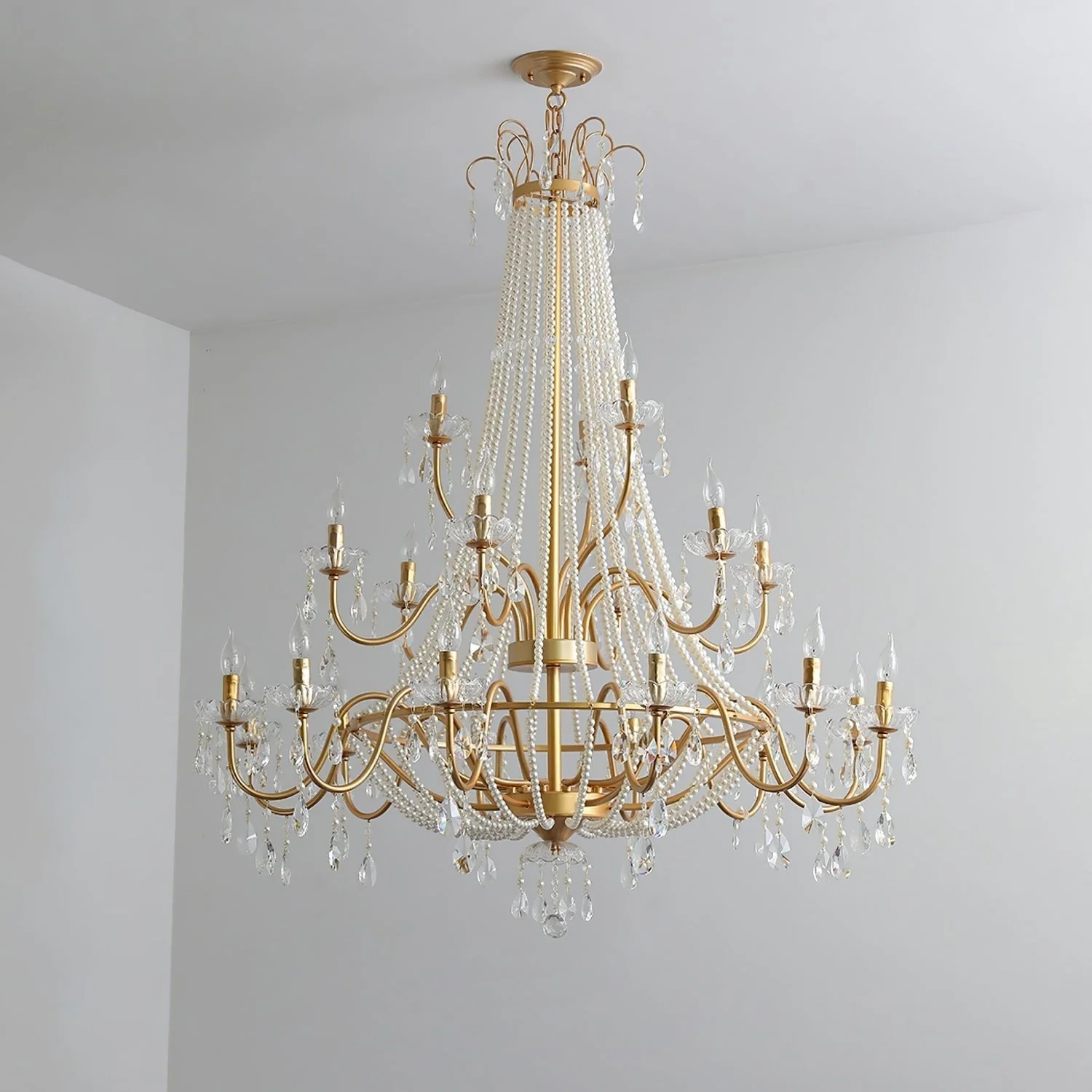Eurvaros Vintage Crystal Brass Chandelier - Image 9
