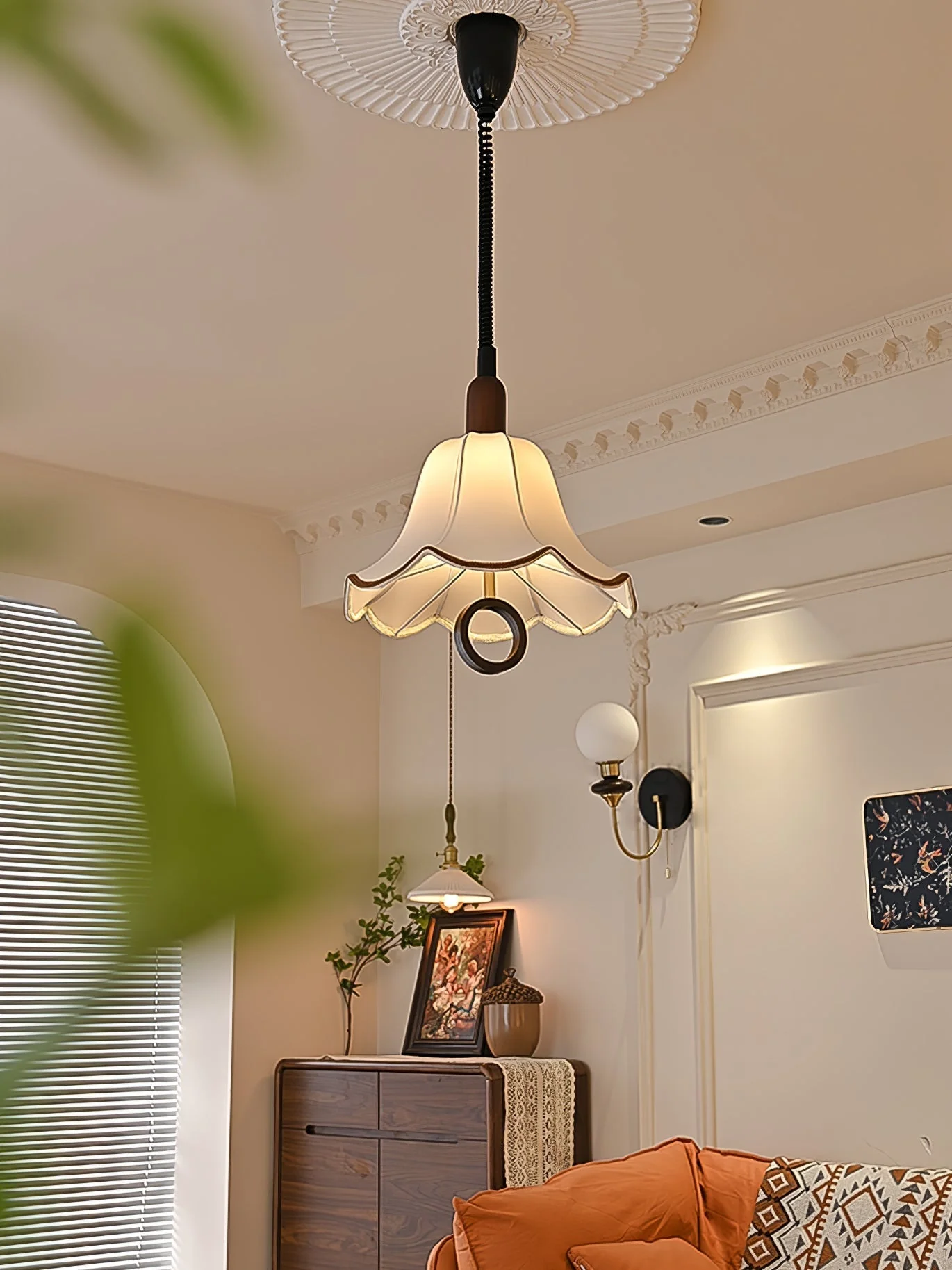 Eurvaryra Classic Elegance Fabric Wood Pendant Light - Image 15