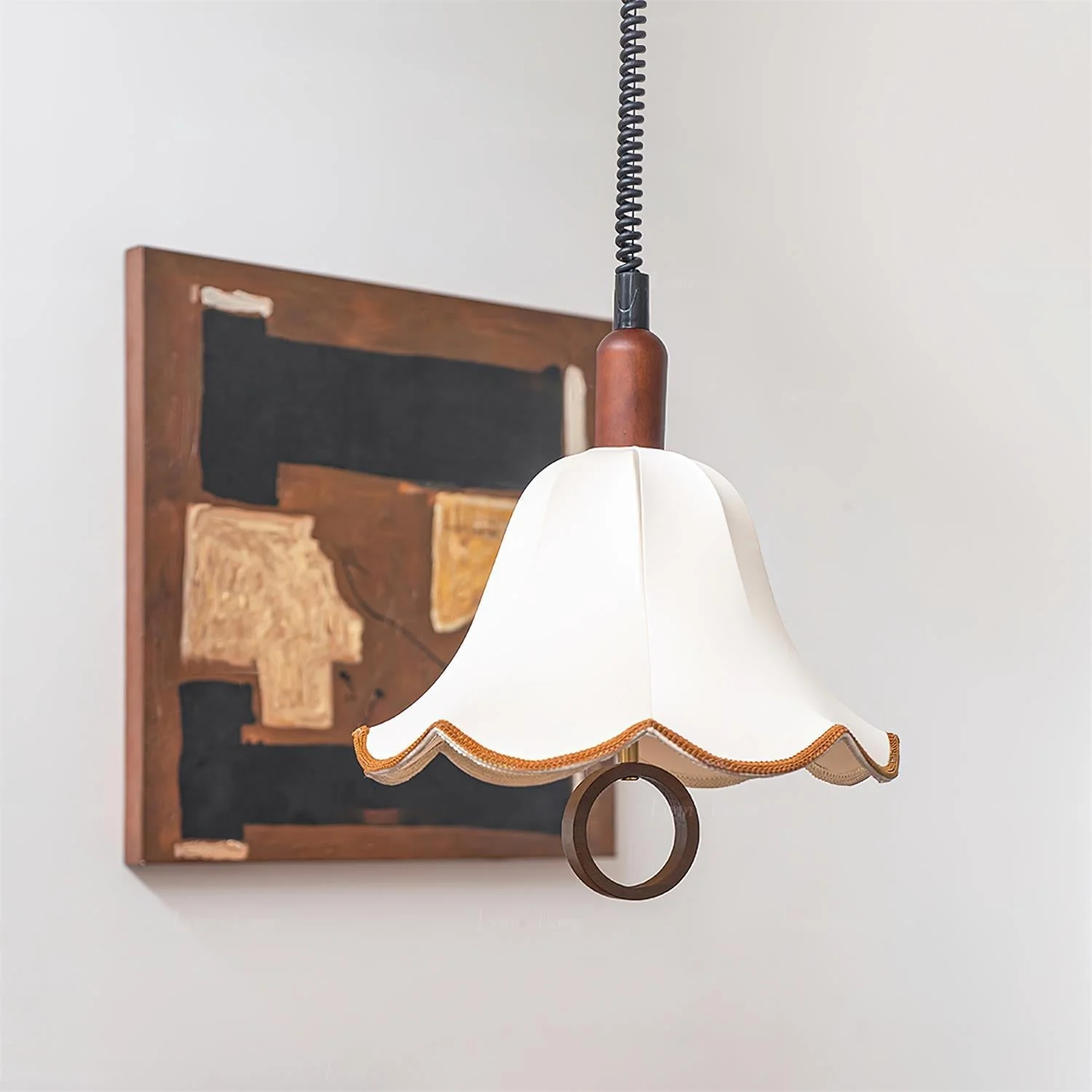 Eurvaryra Classic Elegance Fabric Wood Pendant Light - Image 2