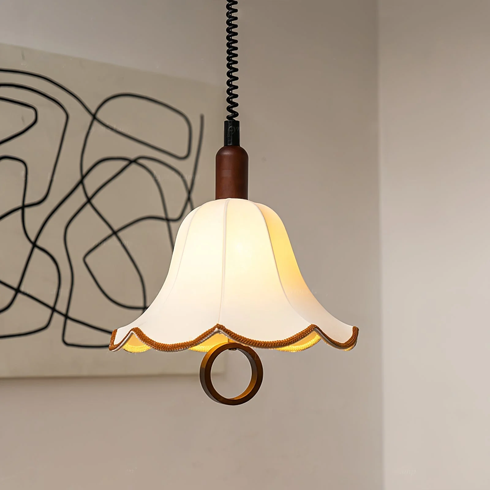 Eurvaryra Classic Elegance Fabric Wood Pendant Light - Image 27