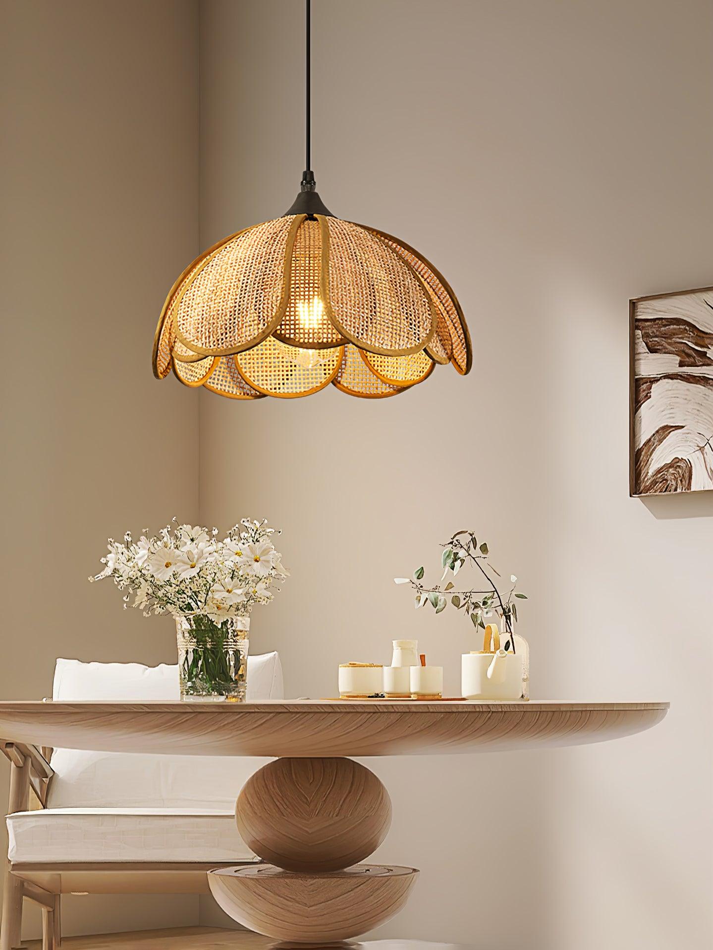 Eurvinel Elegance Bloom Rattan Fabric Pendant Lamp - Image 11