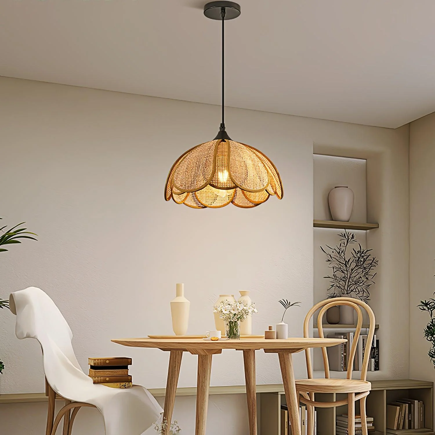 Eurvinel Elegance Bloom Rattan Fabric Pendant Lamp - Image 13