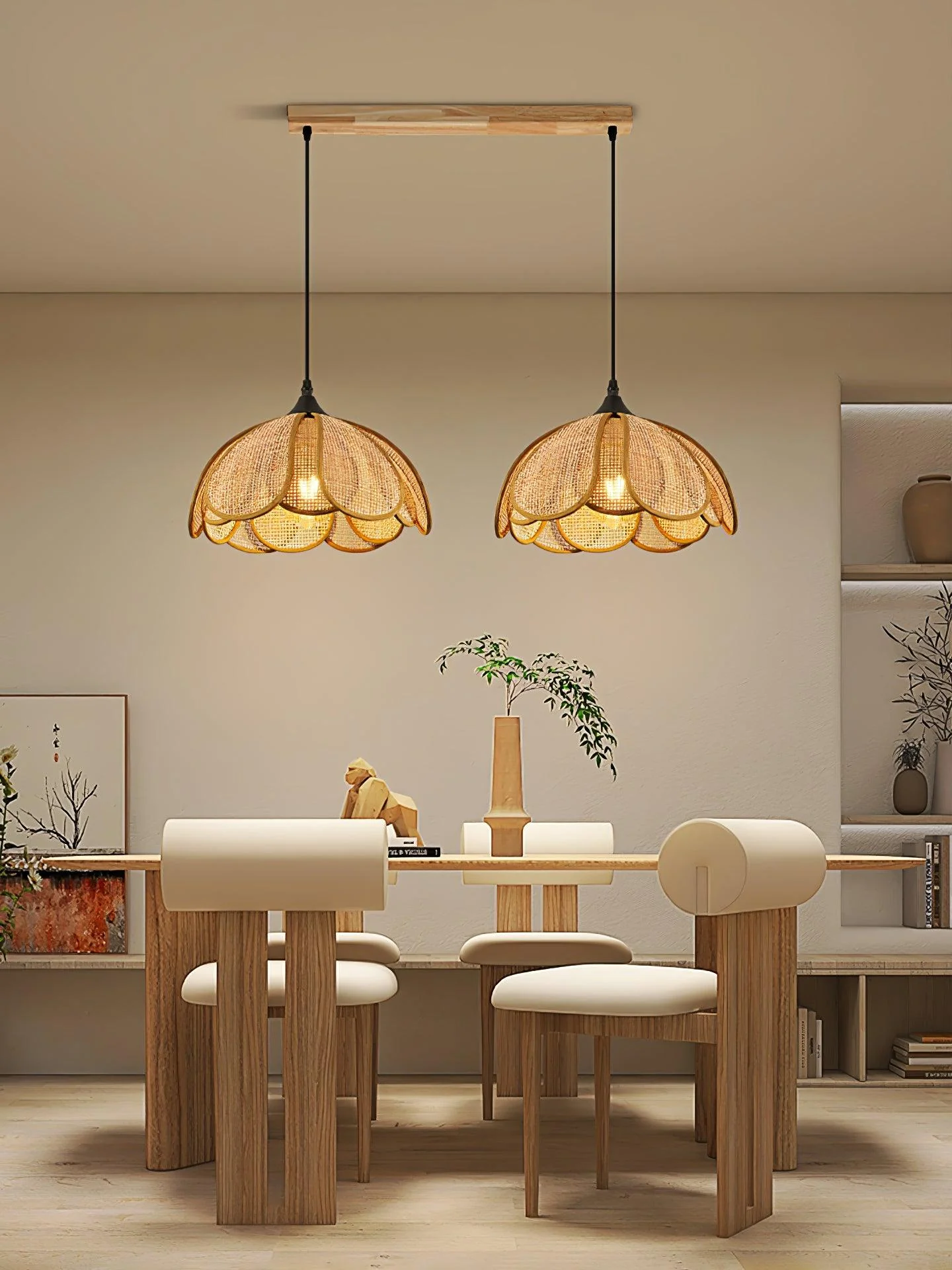 Eurvinel Elegance Bloom Rattan Fabric Pendant Lamp - Image 14