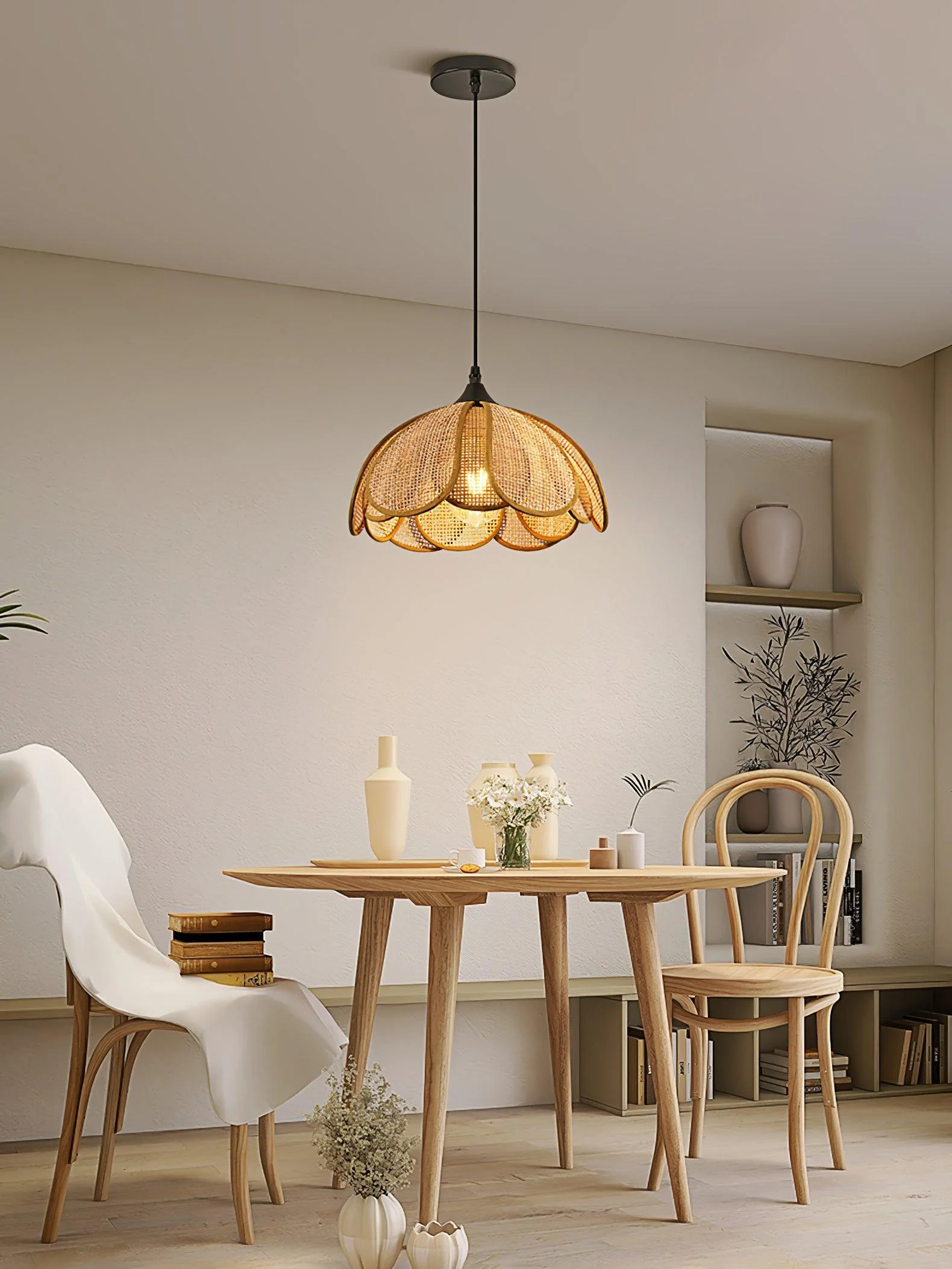 Eurvinel Elegance Bloom Rattan Fabric Pendant Lamp - Image 15