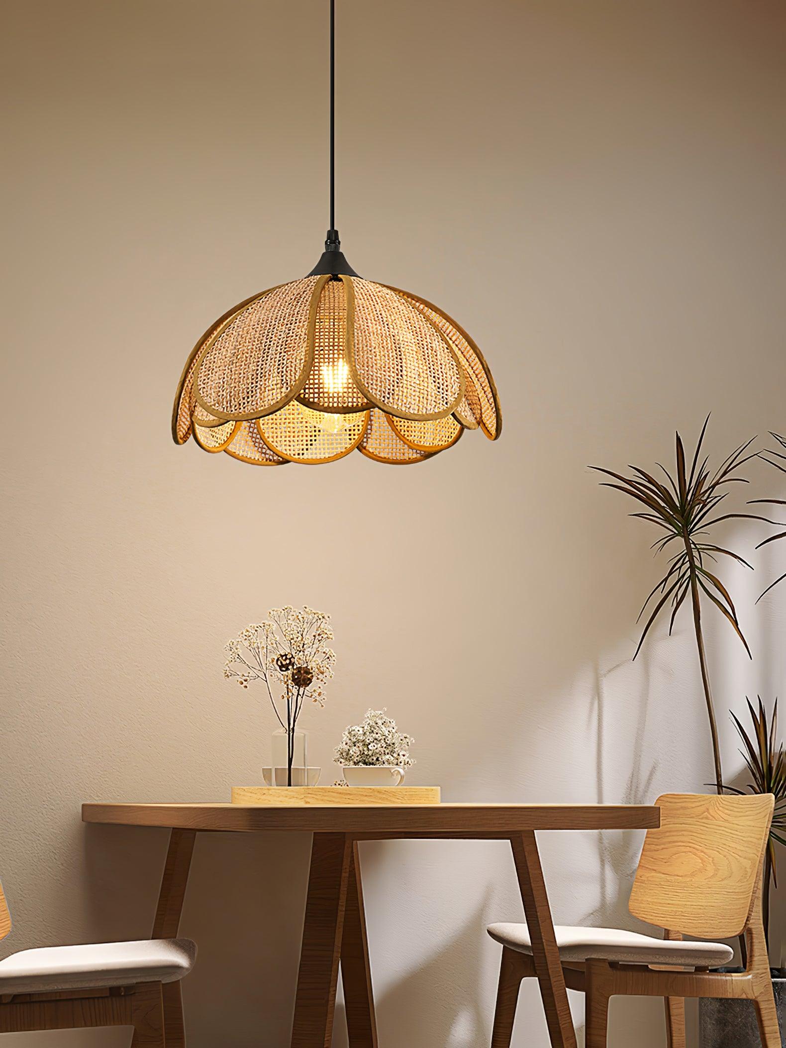 Eurvinel Elegance Bloom Rattan Fabric Pendant Lamp - Image 16