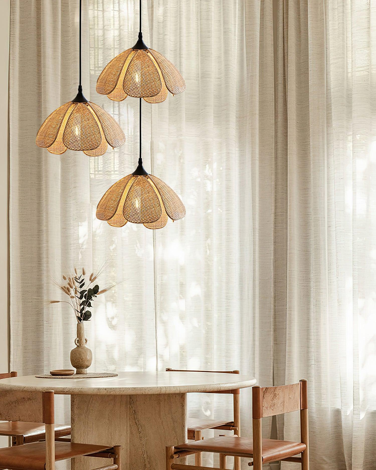 Eurvinel Elegance Bloom Rattan Fabric Pendant Lamp - Image 2