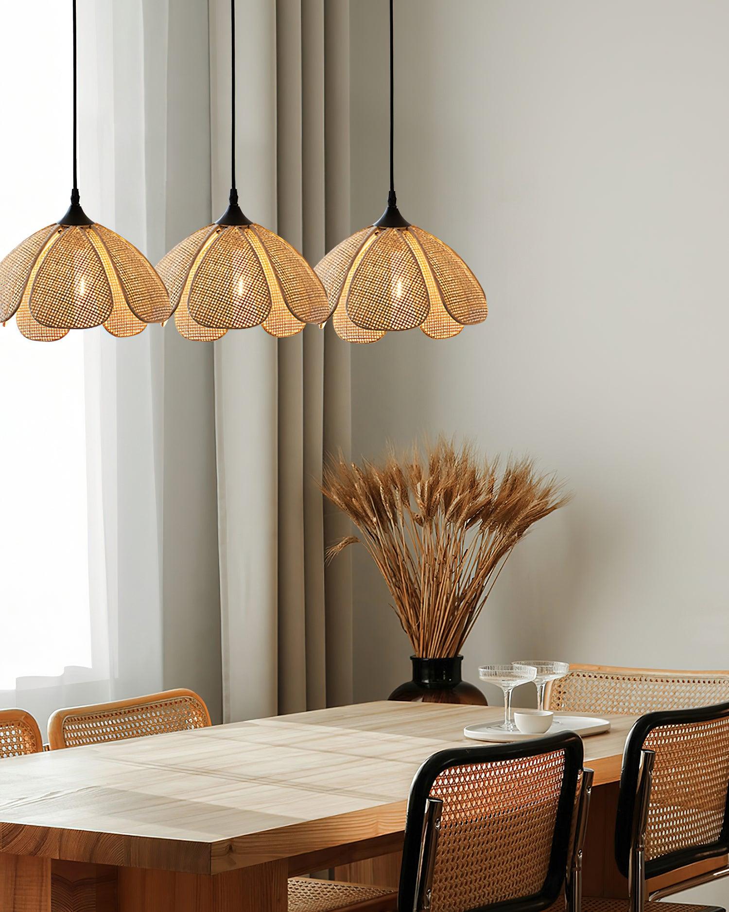 Eurvinel Elegance Bloom Rattan Fabric Pendant Lamp - Image 3