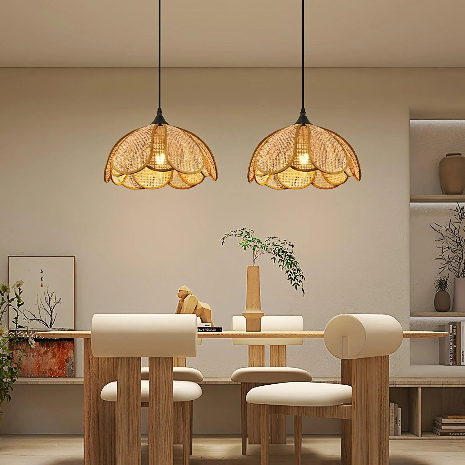 Eurvinel Elegance Bloom Rattan Fabric Pendant Lamp - Image 4