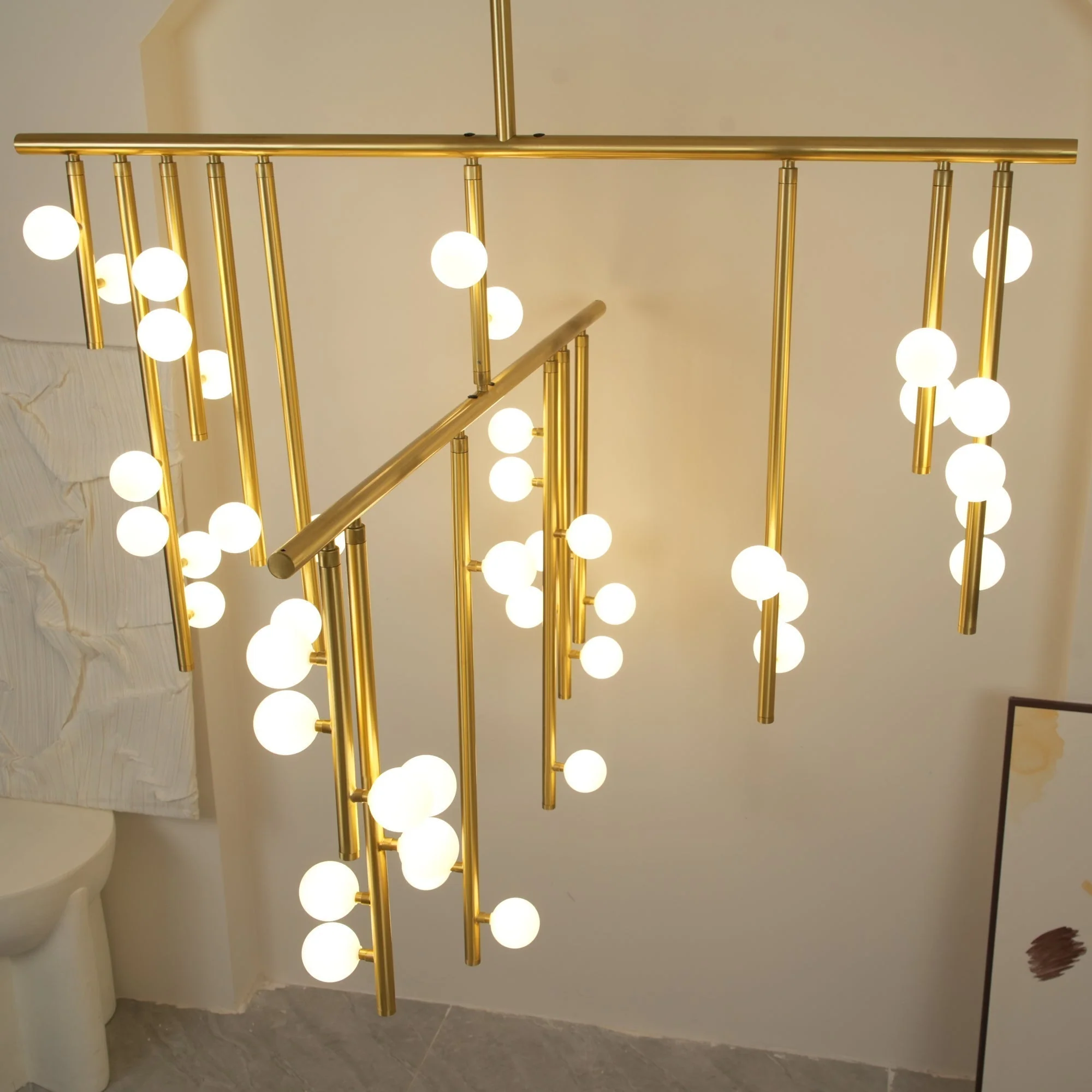 Eurzoris Geometric Brass Linear Pendant Light Chandelier - Image 15