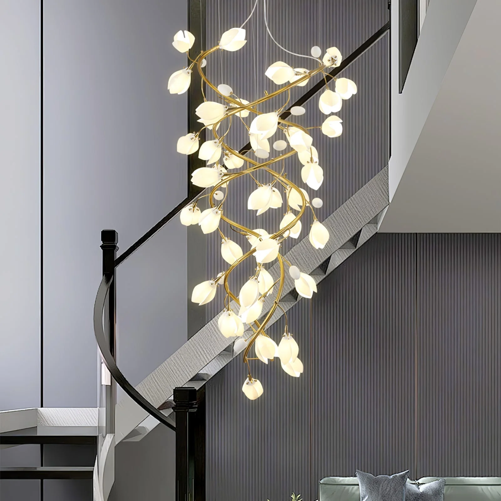 Evene Spiral Ceramic Brass Chandelier - Image 11