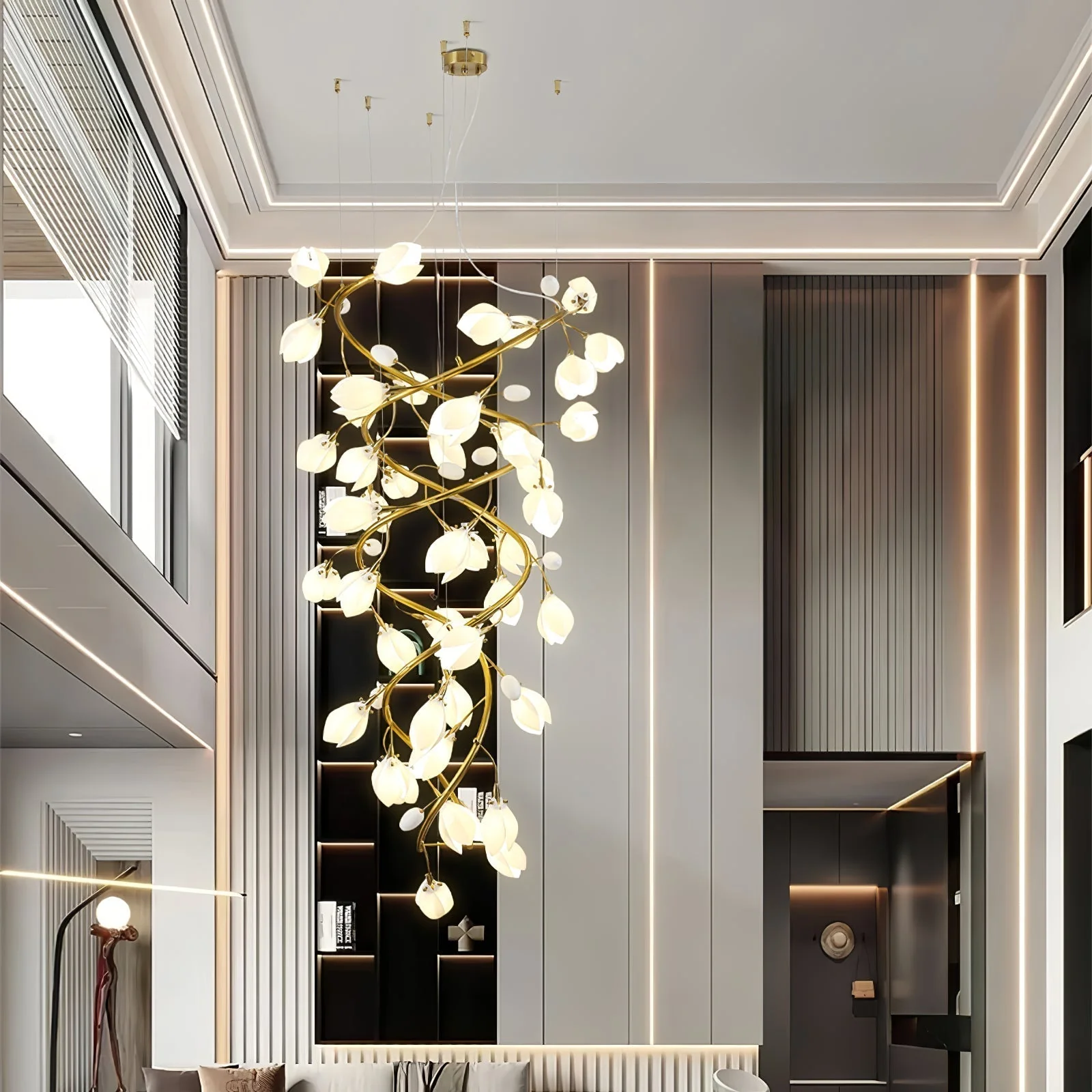 Evene Spiral Ceramic Brass Chandelier - Image 12