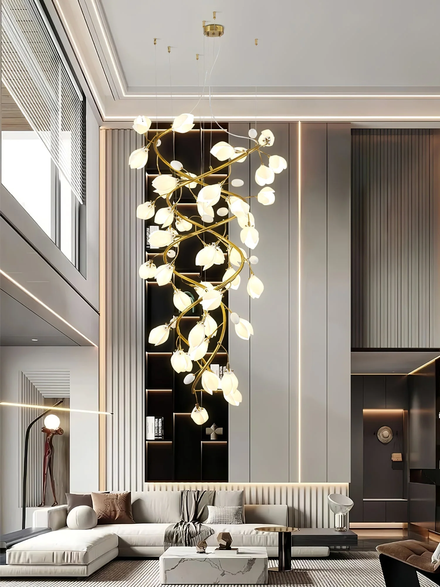 Evene Spiral Ceramic Brass Chandelier - Image 15