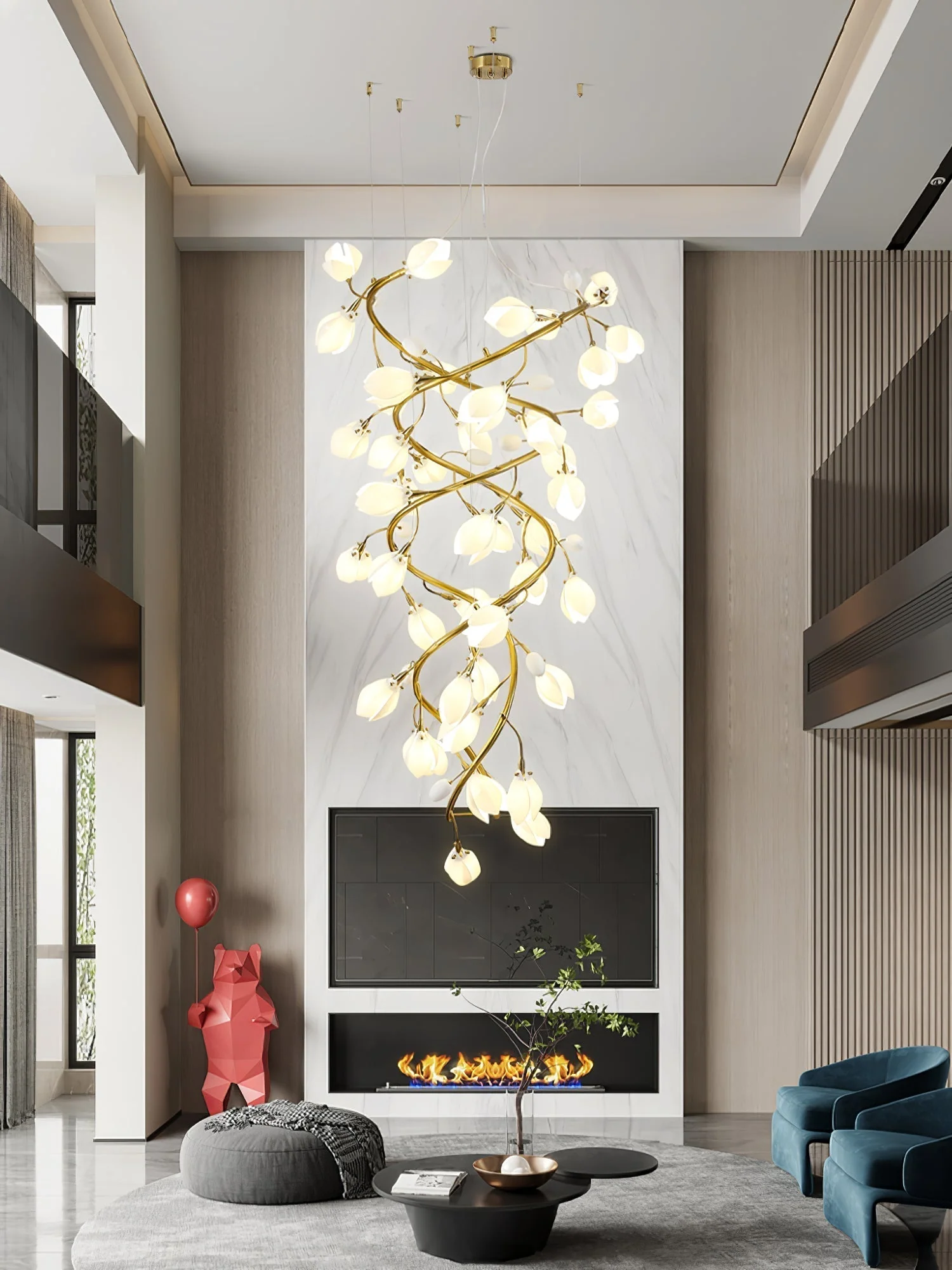 Evene Spiral Ceramic Brass Chandelier - Image 16
