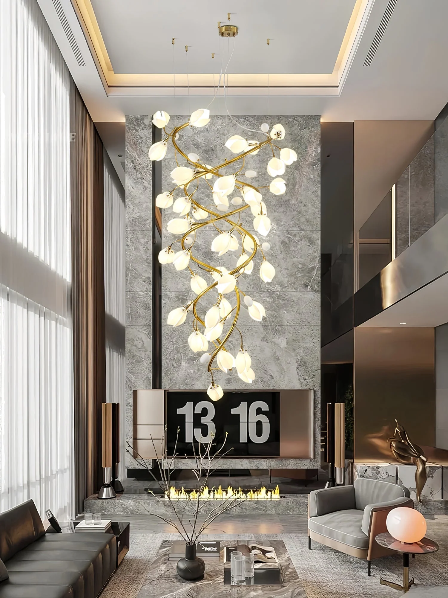 Evene Spiral Ceramic Brass Chandelier - Image 17