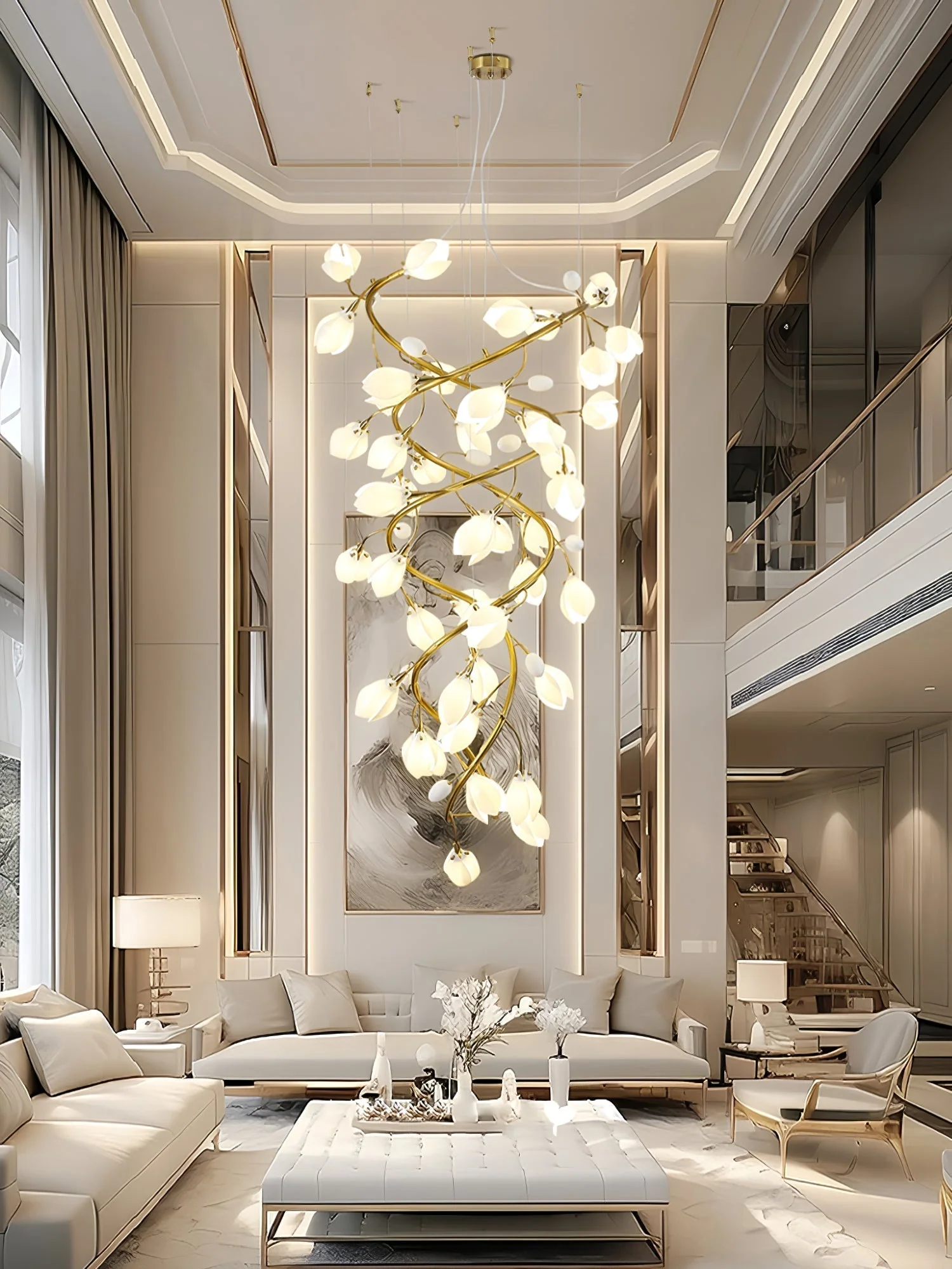 Evene Spiral Ceramic Brass Chandelier - Image 18