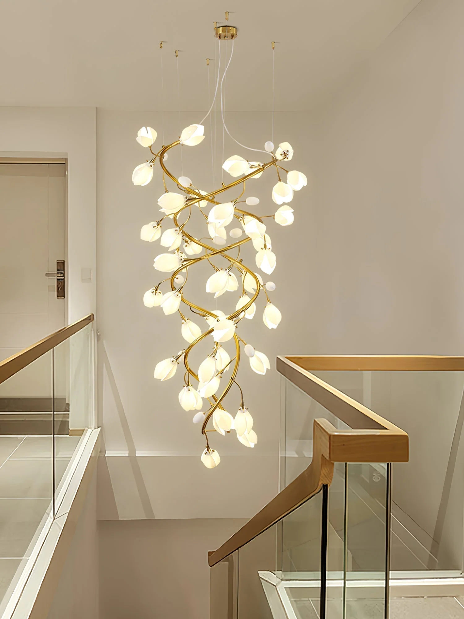 Evene Spiral Ceramic Brass Chandelier - Image 2