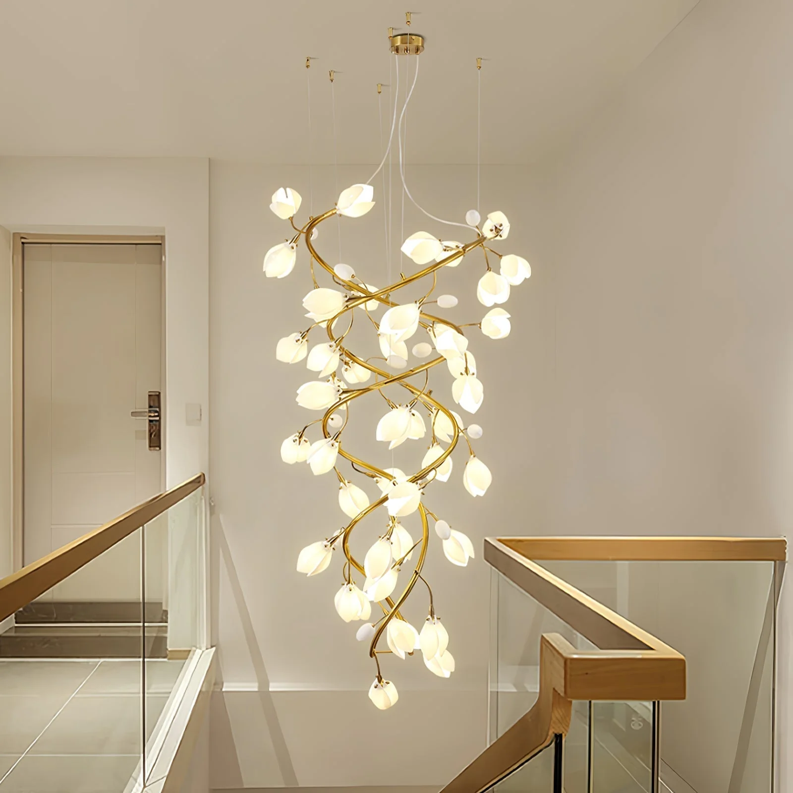 Evene Spiral Ceramic Brass Chandelier - Image 4