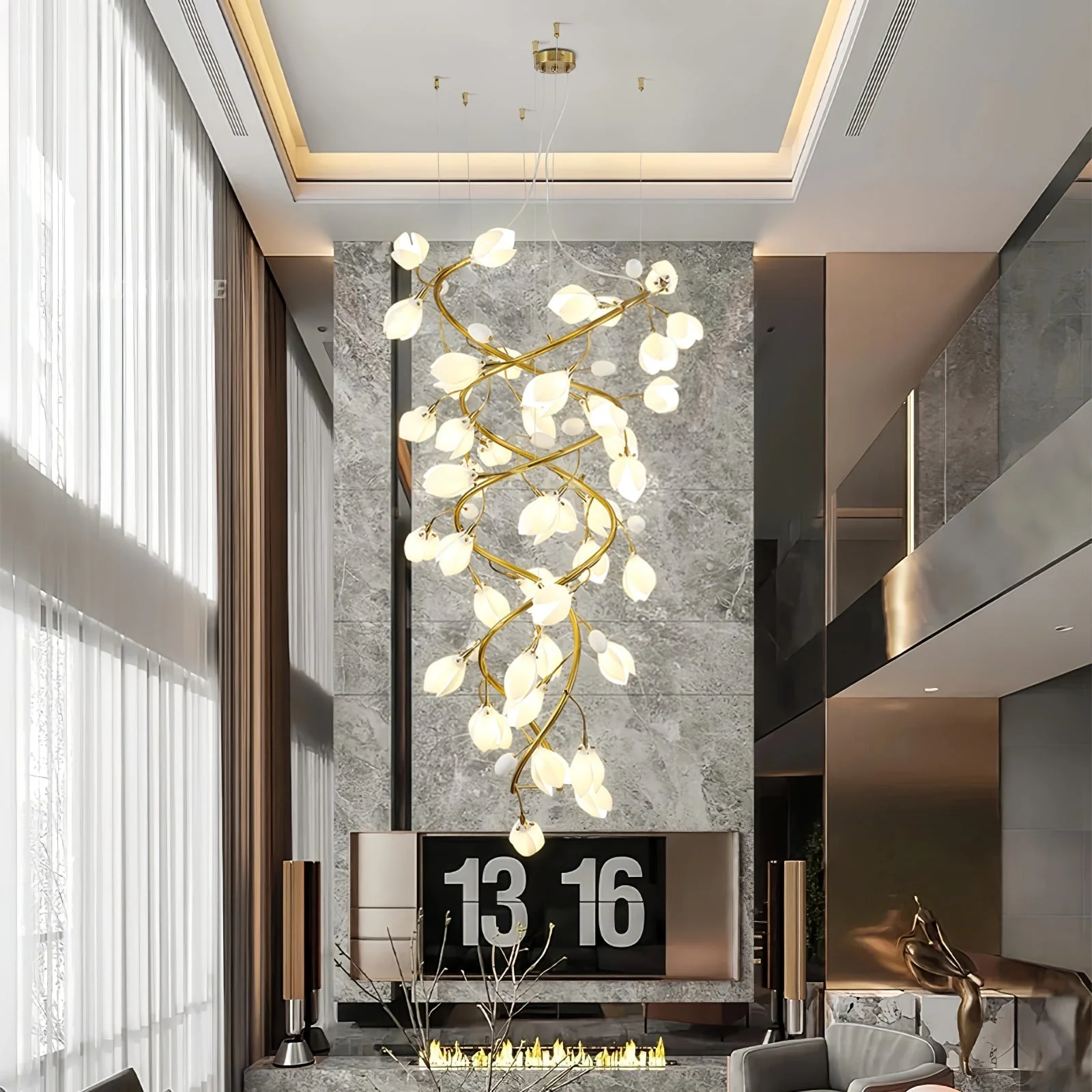 Evene Spiral Ceramic Brass Chandelier - Image 6